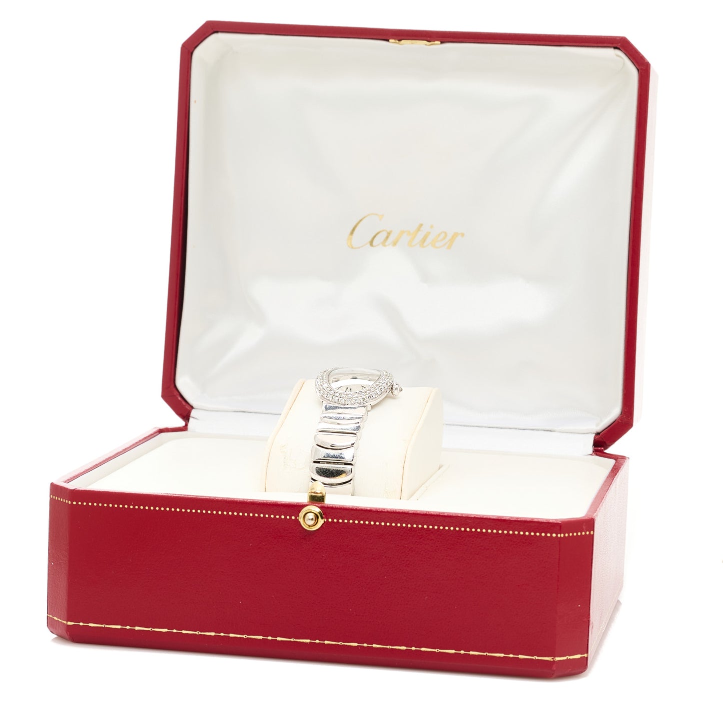18K White Gold Diamond Bezel 23mm Baignoire Quartz Watch