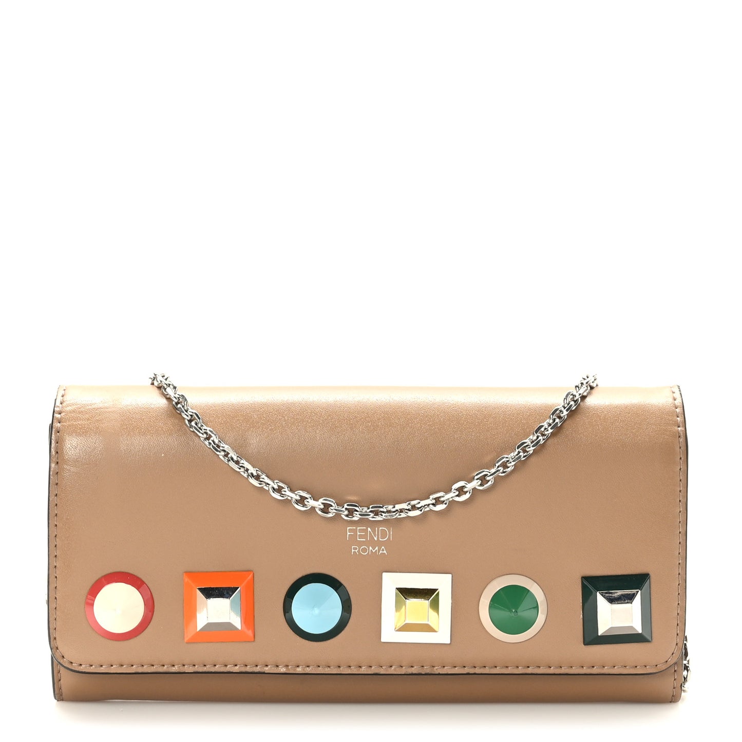 Vitello Liberty Studded Continental Wallet On Chain Brown Multicolor