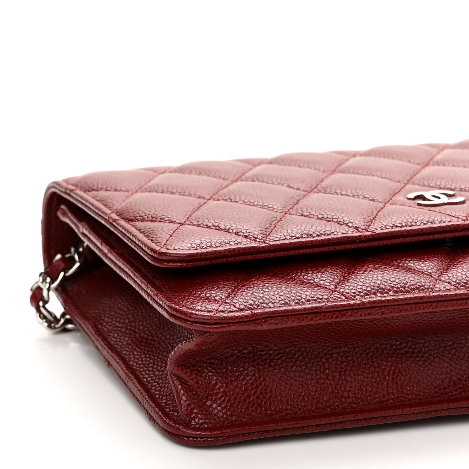 Chanel Caviar Quilted Wallet on Chain WOC Burgundy 10 of 13