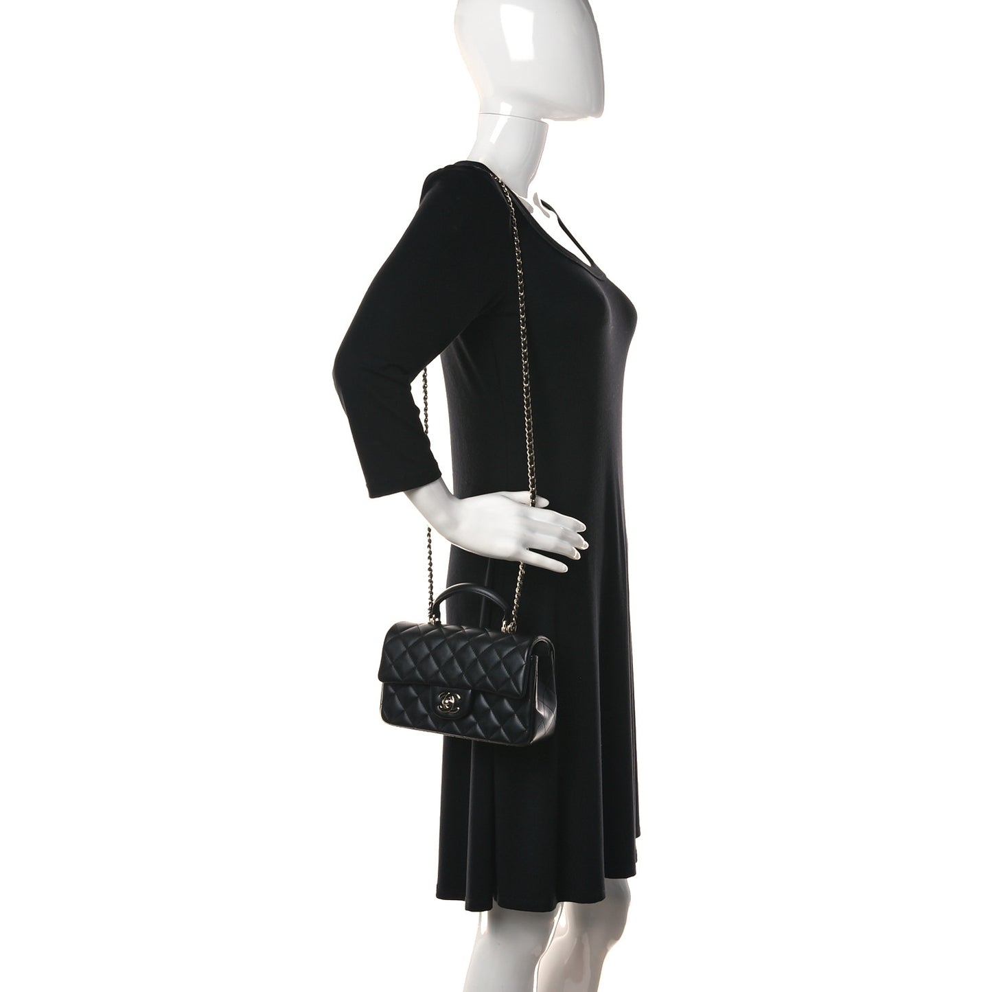 Lambskin Quilted Mini Top Handle Rectangular Flap Black