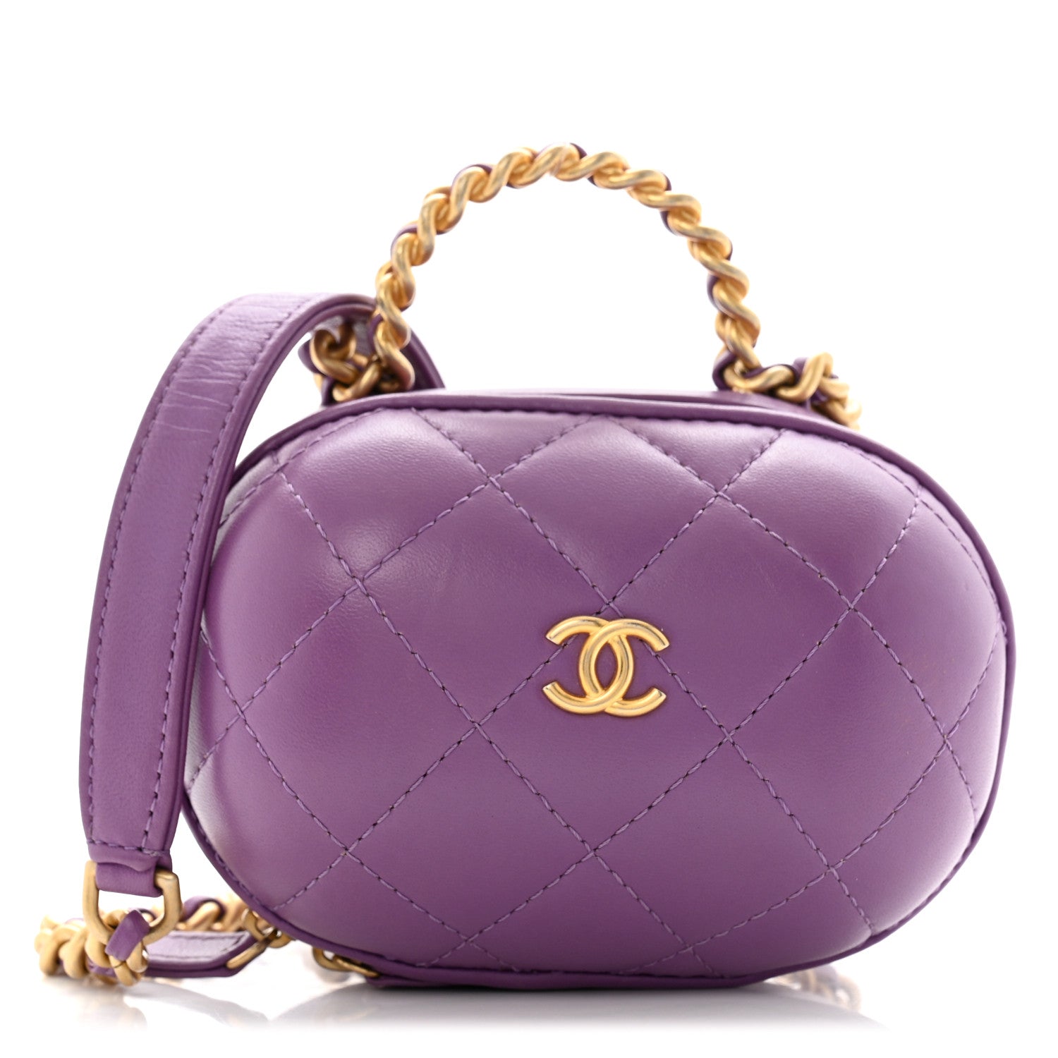Chanel Lambskin Quilted CC Bubble Vanity Case With Chain Purple