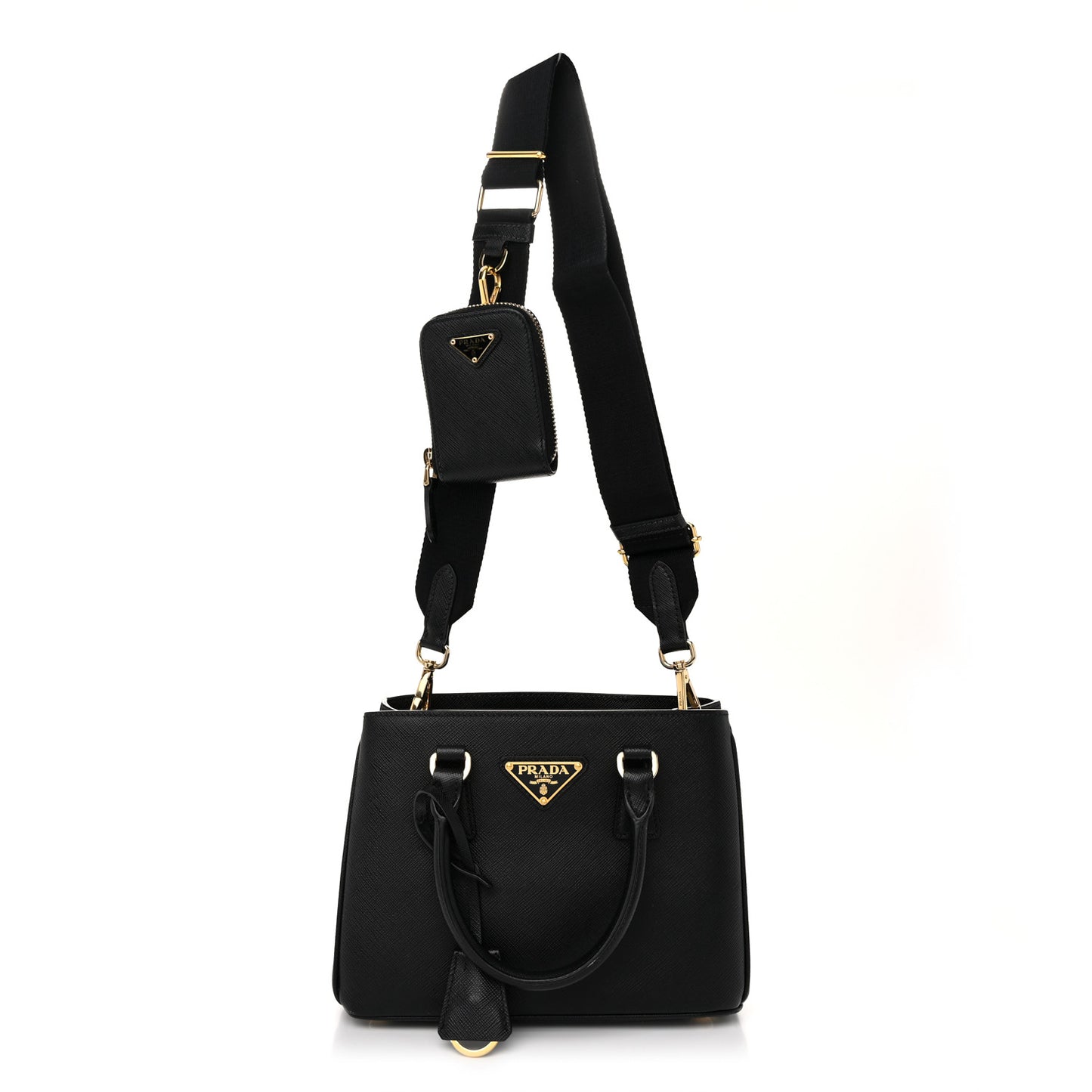 Saffiano Lux Micro Galleria Shoulder Bag Black