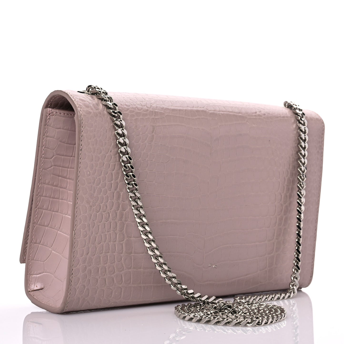 Calfskin Crocodile Embossed Medium Classic Monogram Kate Tassel Satchel Powder Pink
