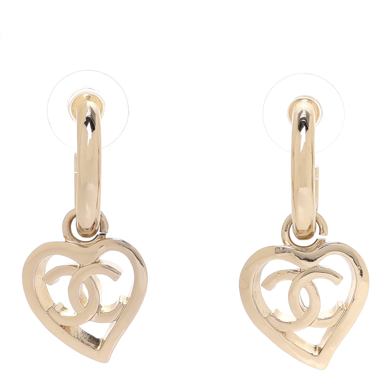 Chanel Metal CC Heart Coco In Love Drop Earrings Gold 1060569 ...