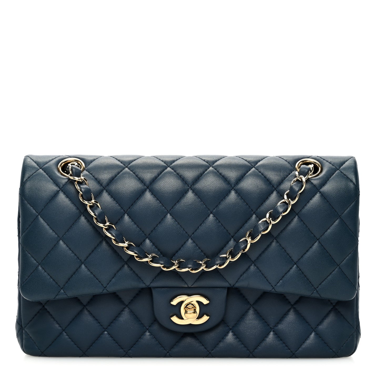 Lambskin Quilted Medium Double Flap Blue
