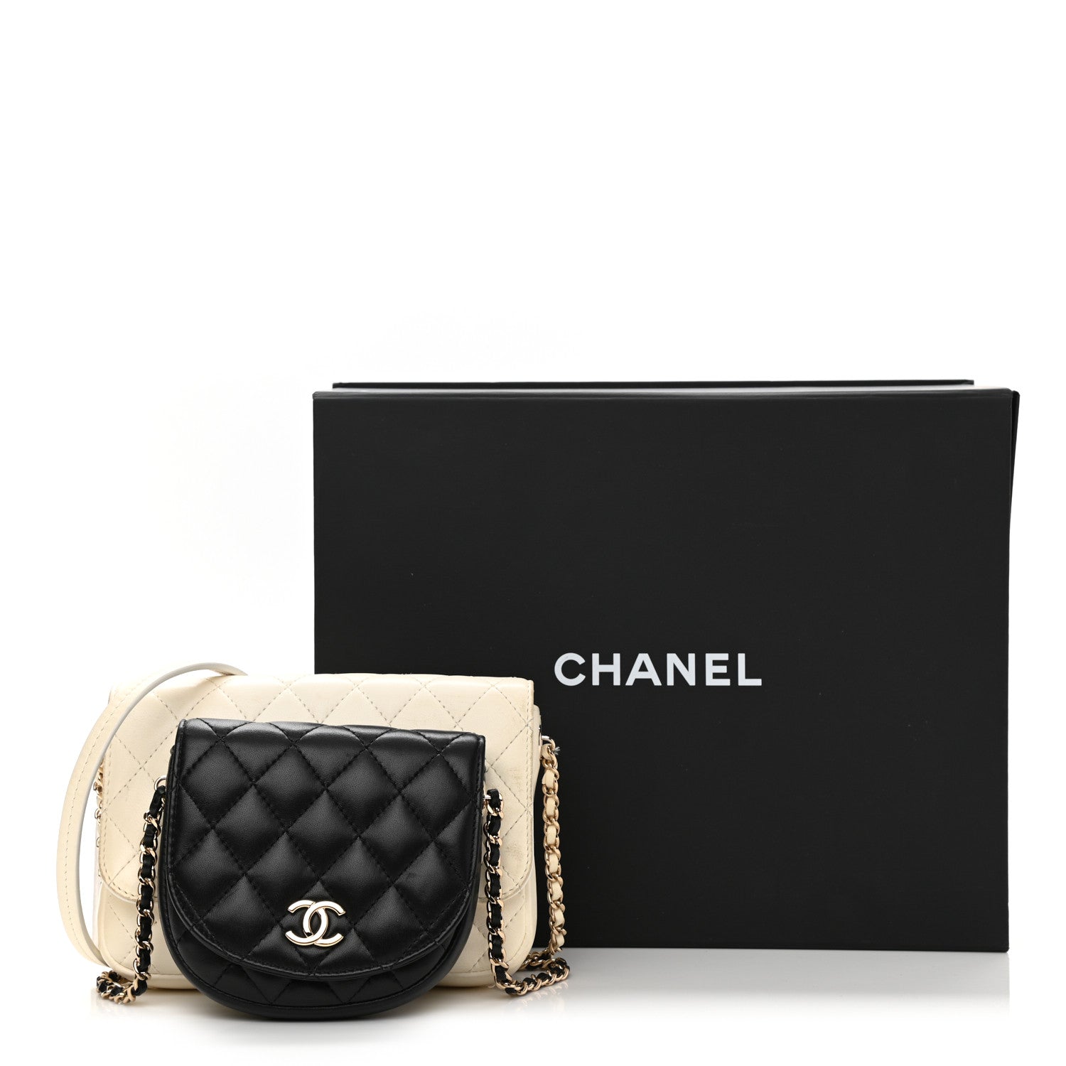 Chanel Lambskin Quilted Side Packs White Black 17 of 17