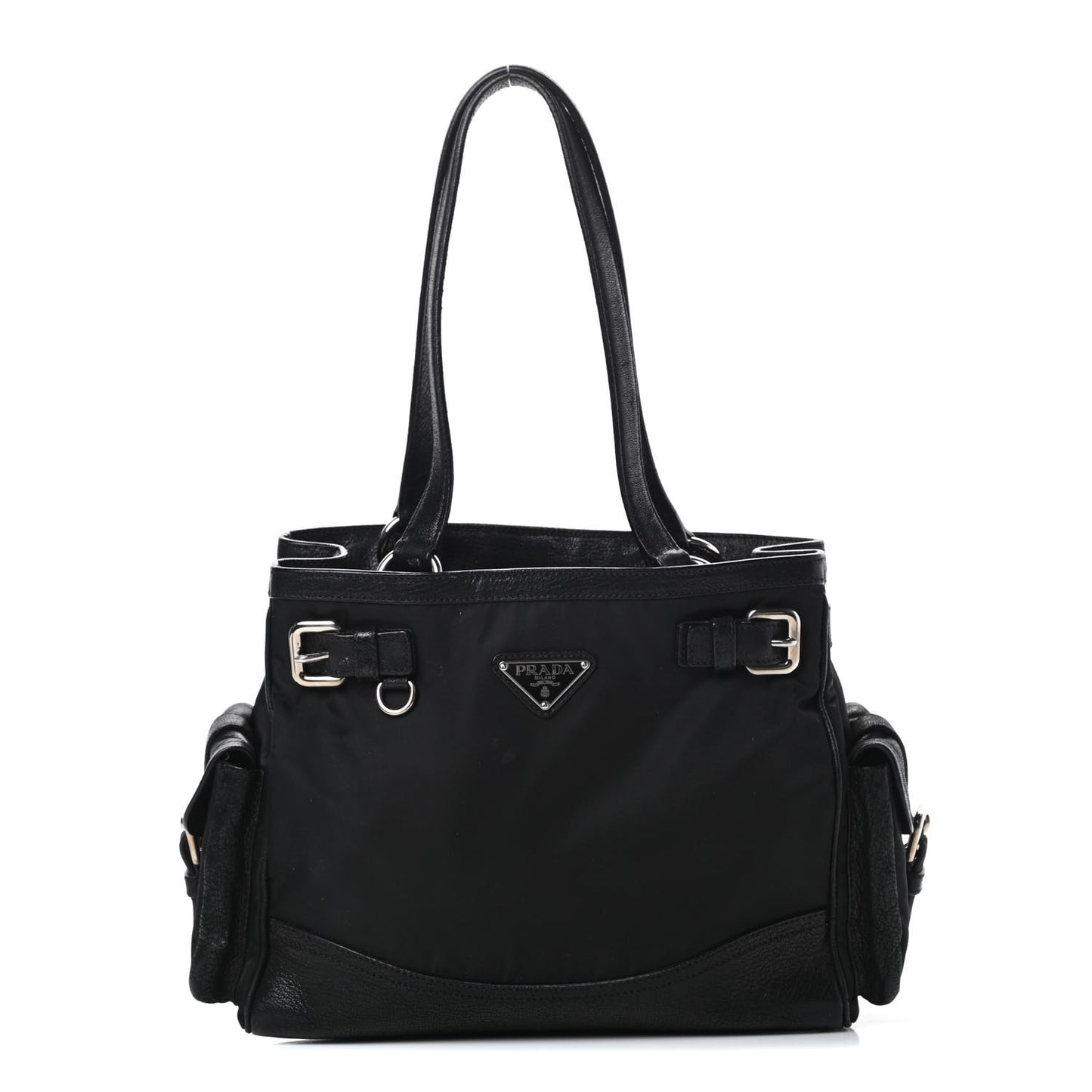 Tessuto Nylon Calfskin Shoulder Bag Black