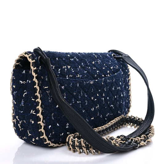Tweed Woven Single Flap Navy Multicolor