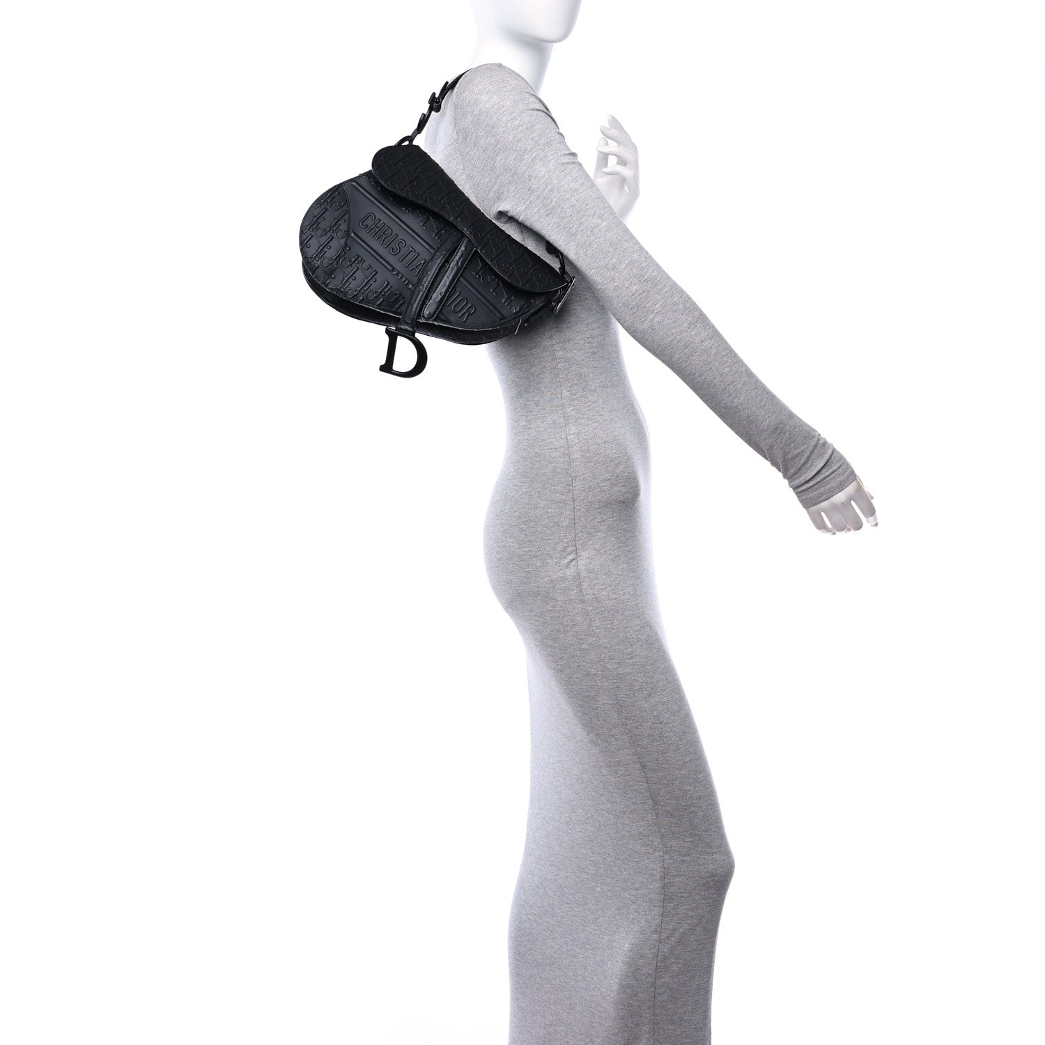 Christian Dior Calfskin Embossed Oblique Saddle Bag With Strap Black 3 of 10