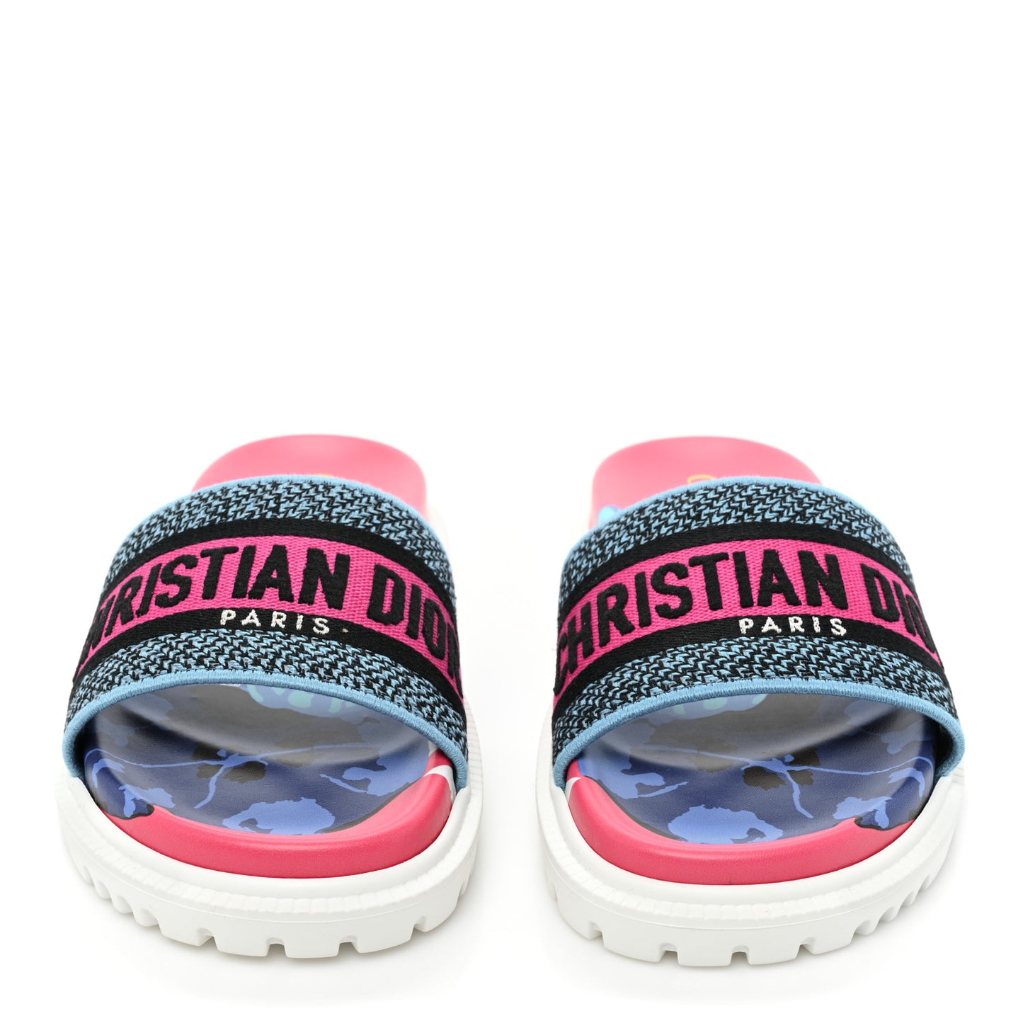 Canvas D-Flower Pop Embroidered Dway 10mm Slide Sandals 36 Pink Blue Multicolor