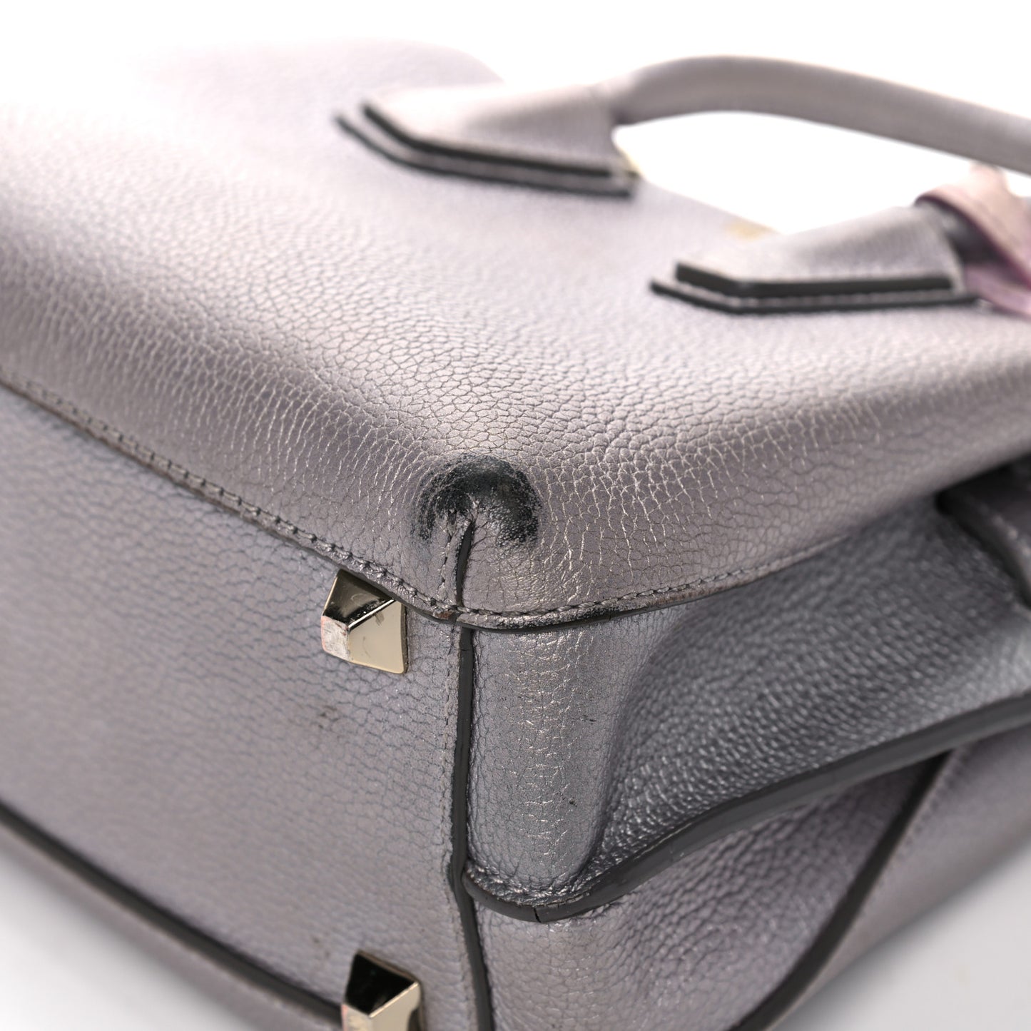 Metallic Grained Calfskin Mini Milla Tote Spike Silver