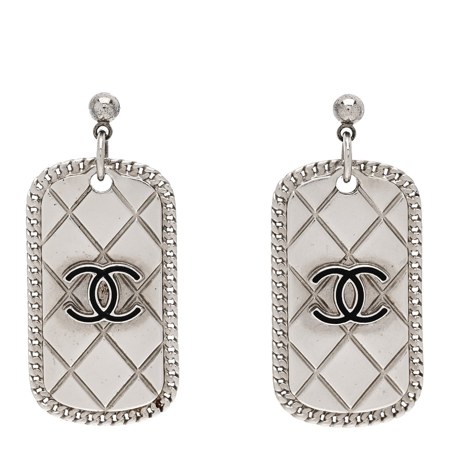 Dog Tag CC Earrings Silver