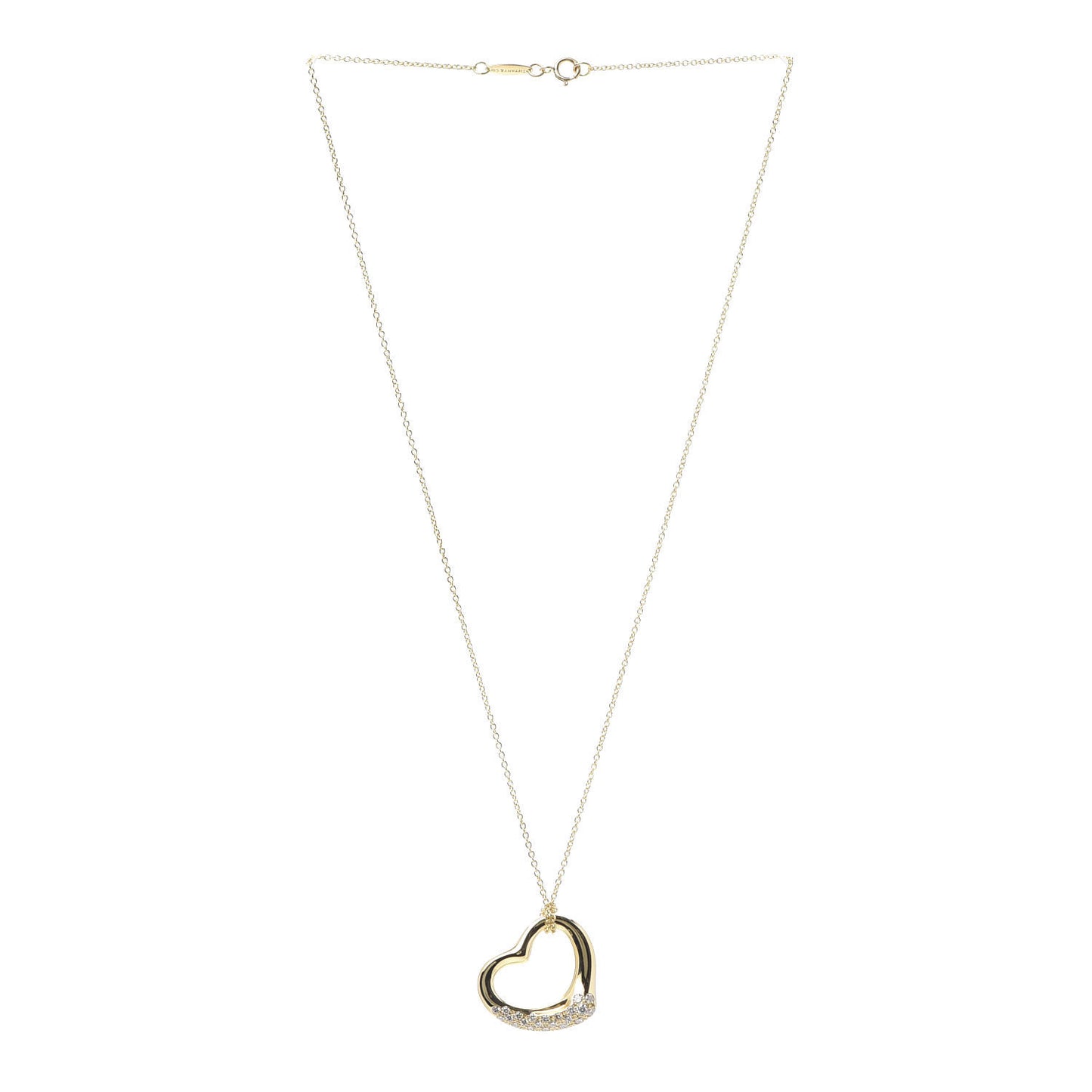 18K Yellow Gold Diamond 22mm Elsa Peretti Open Heart Pendant Necklace