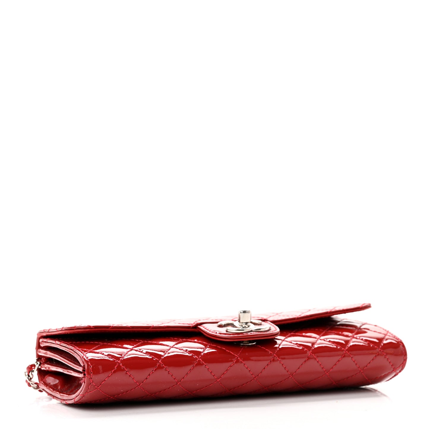 Patent Calfskin Quilted Brilliant East West Flap Clutch Red