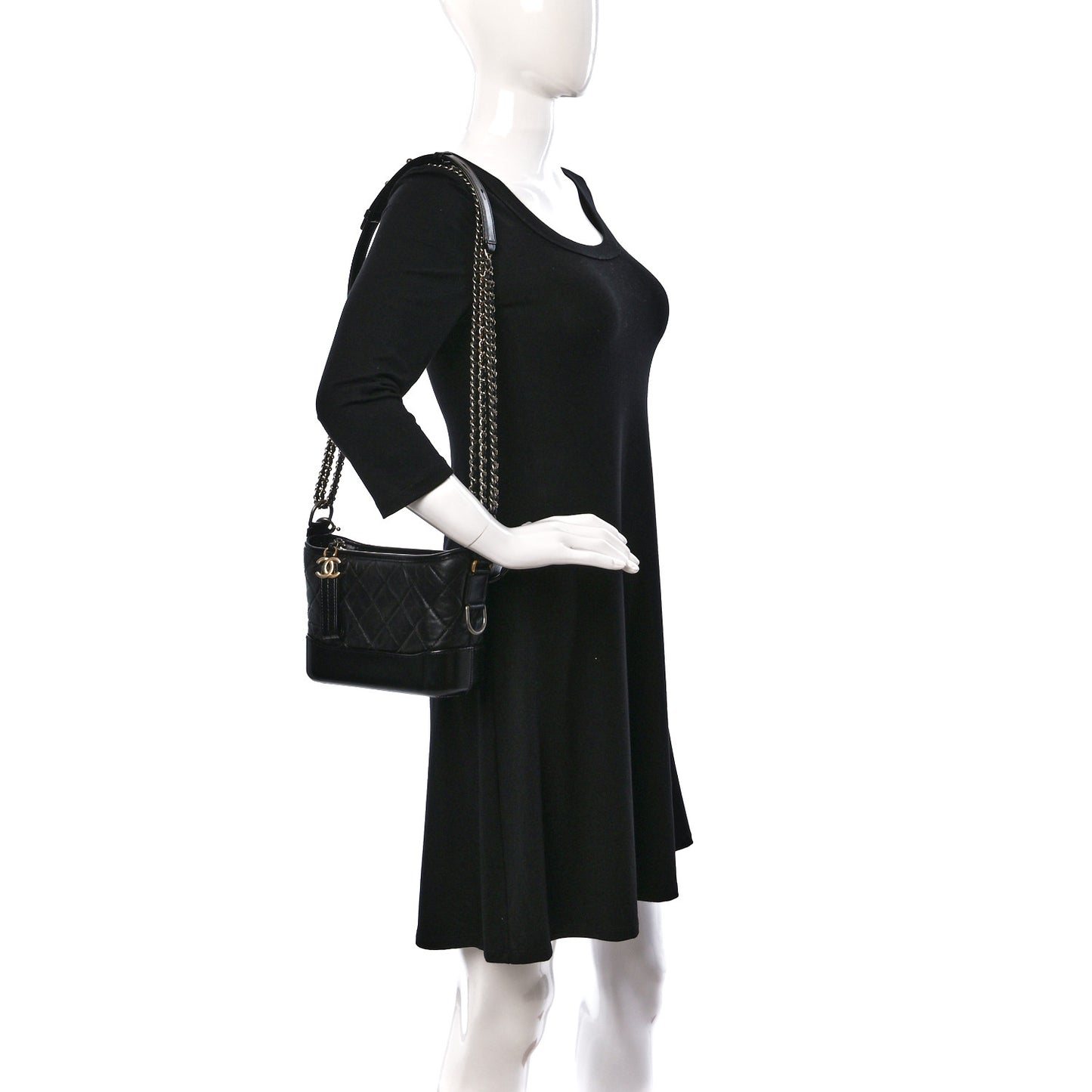 Aged Calfskin Quilted Small Gabrielle Logo Hobo Black