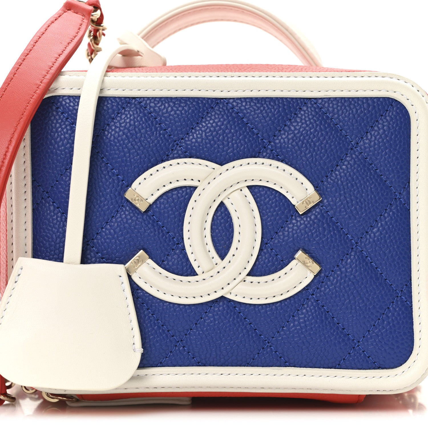 Chanel Caviar Quilted Small CC Filigree Vanity Case Blue White Red 8 of 11