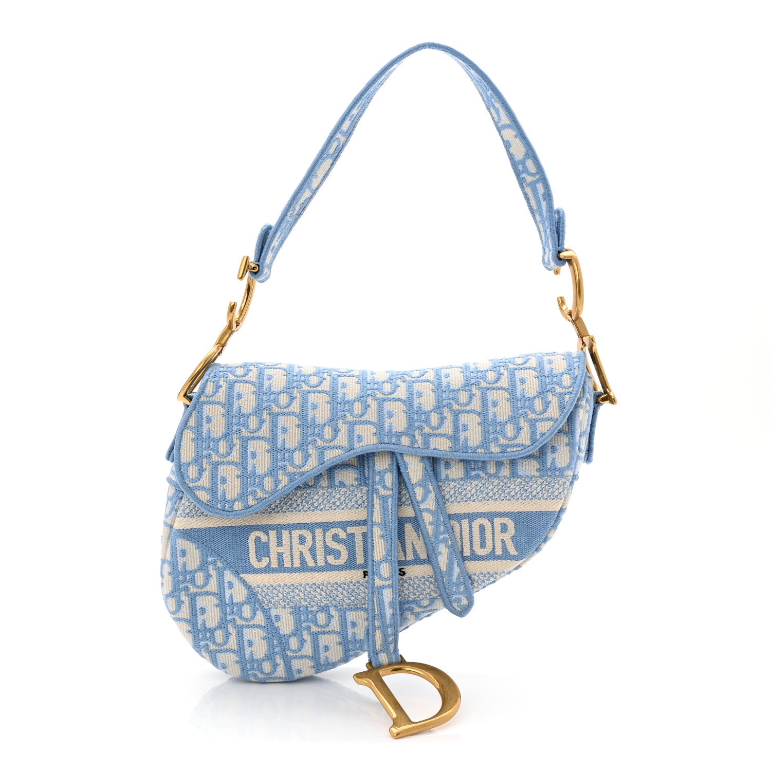 Christian Dior Oblique Embroidered Saddle Bag Cornflower Blue
