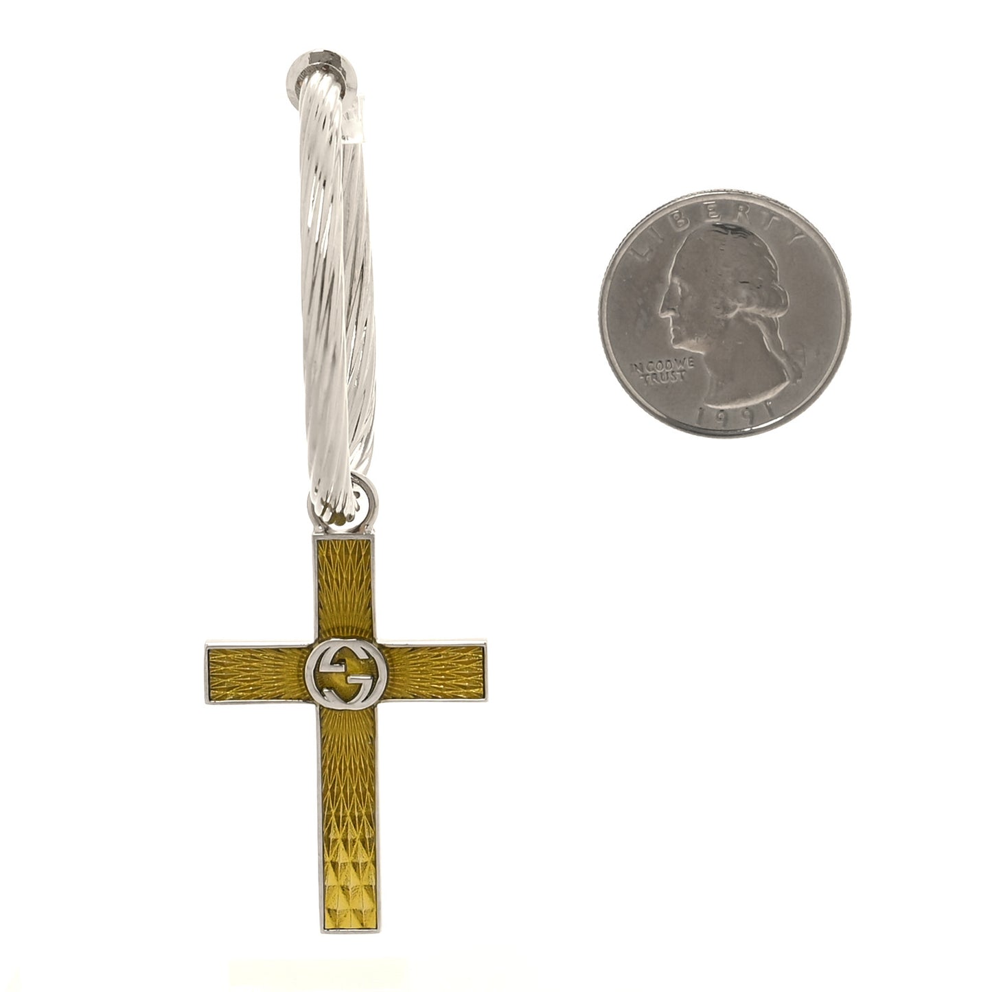 Enamel Interlocking G Hoop Cross Single Earring Silver Yellow