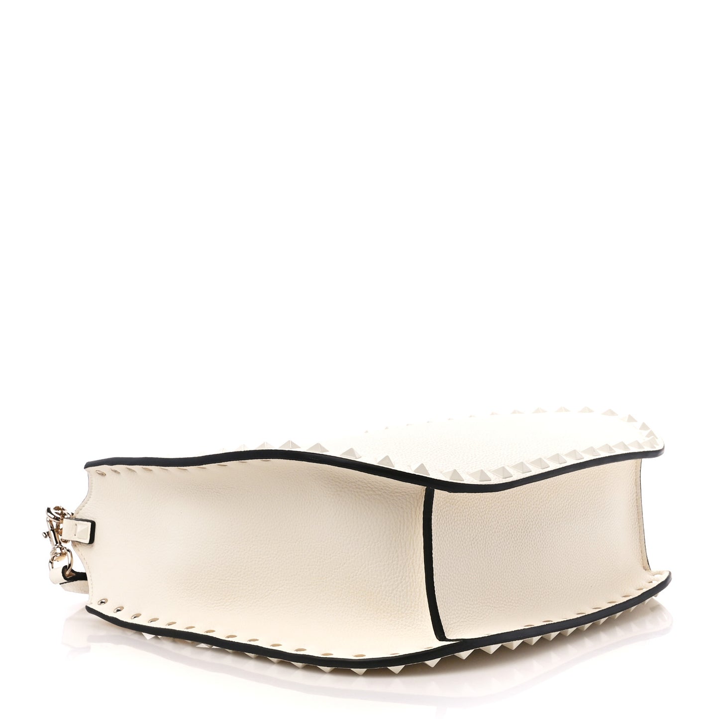 Grainy Calfskin Rockstud Flip-Lock Hobo Bag Ivory
