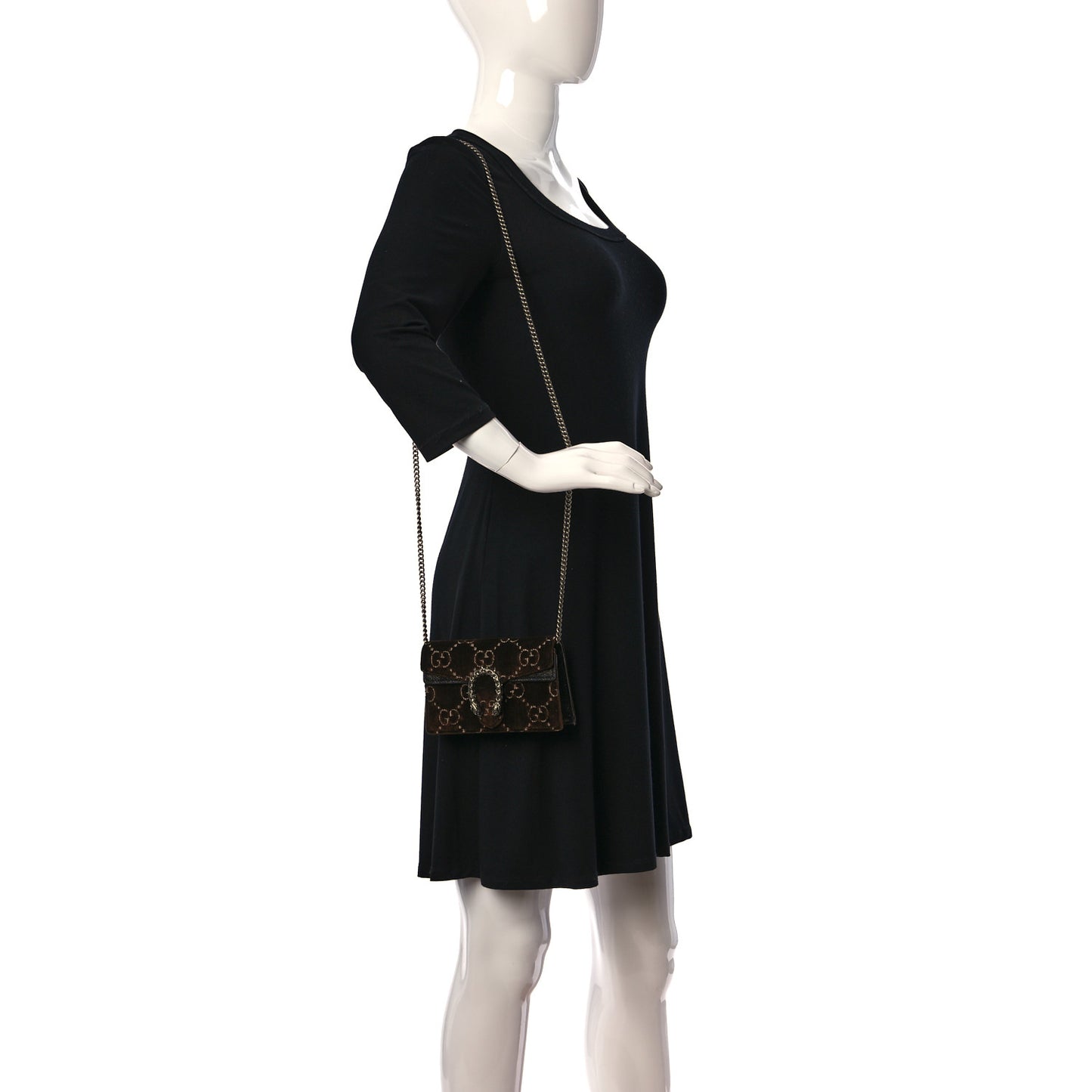 Velvet Skipper Crystal GG Monogram Super Mini Dionysus Shoulder Bag Brown Black Black Diamond