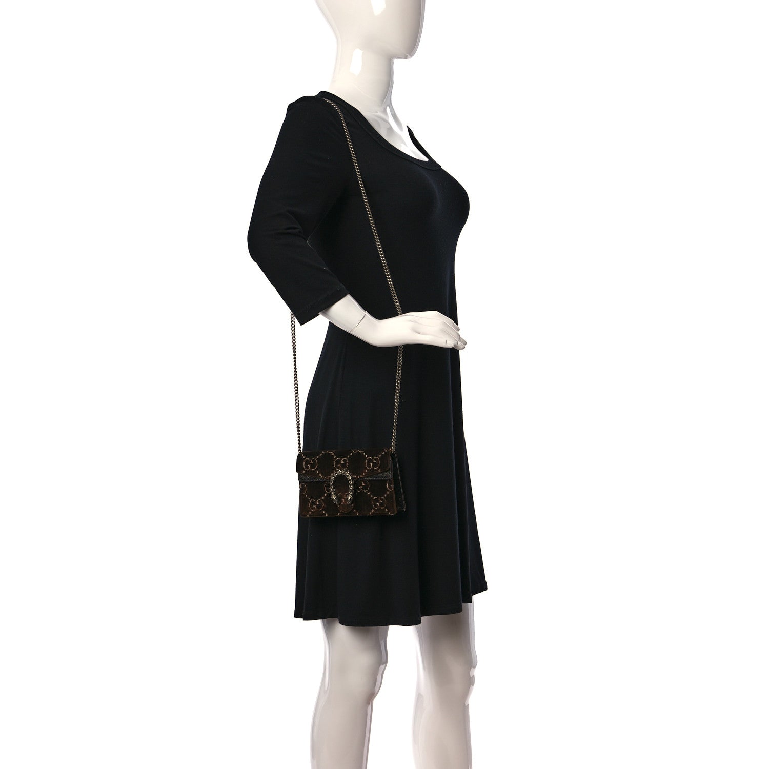 Gucci Velvet Skipper Crystal GG Monogram Super Mini Dionysus Shoulder Bag Brown Black Black Diamond 2 of 9