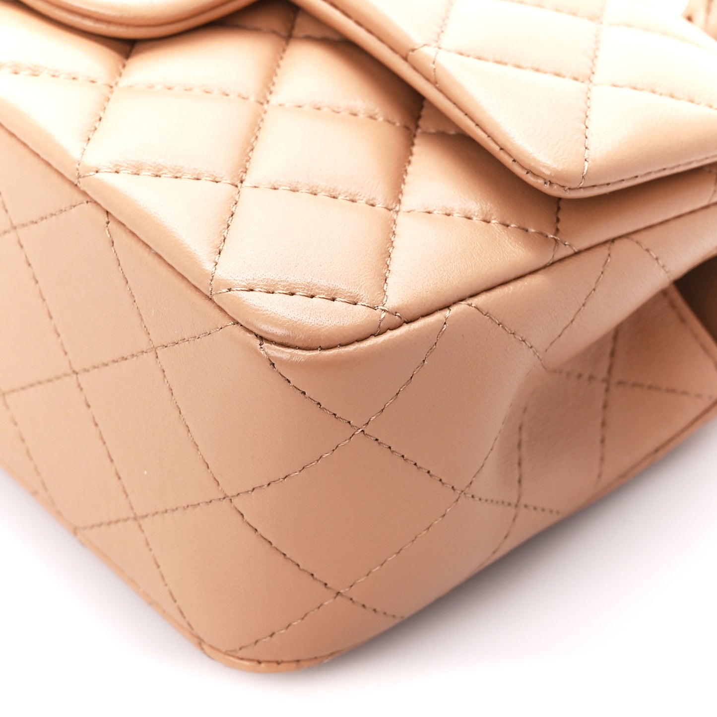 Lambskin Quilted Mini Top Handle Rectangular Flap Beige