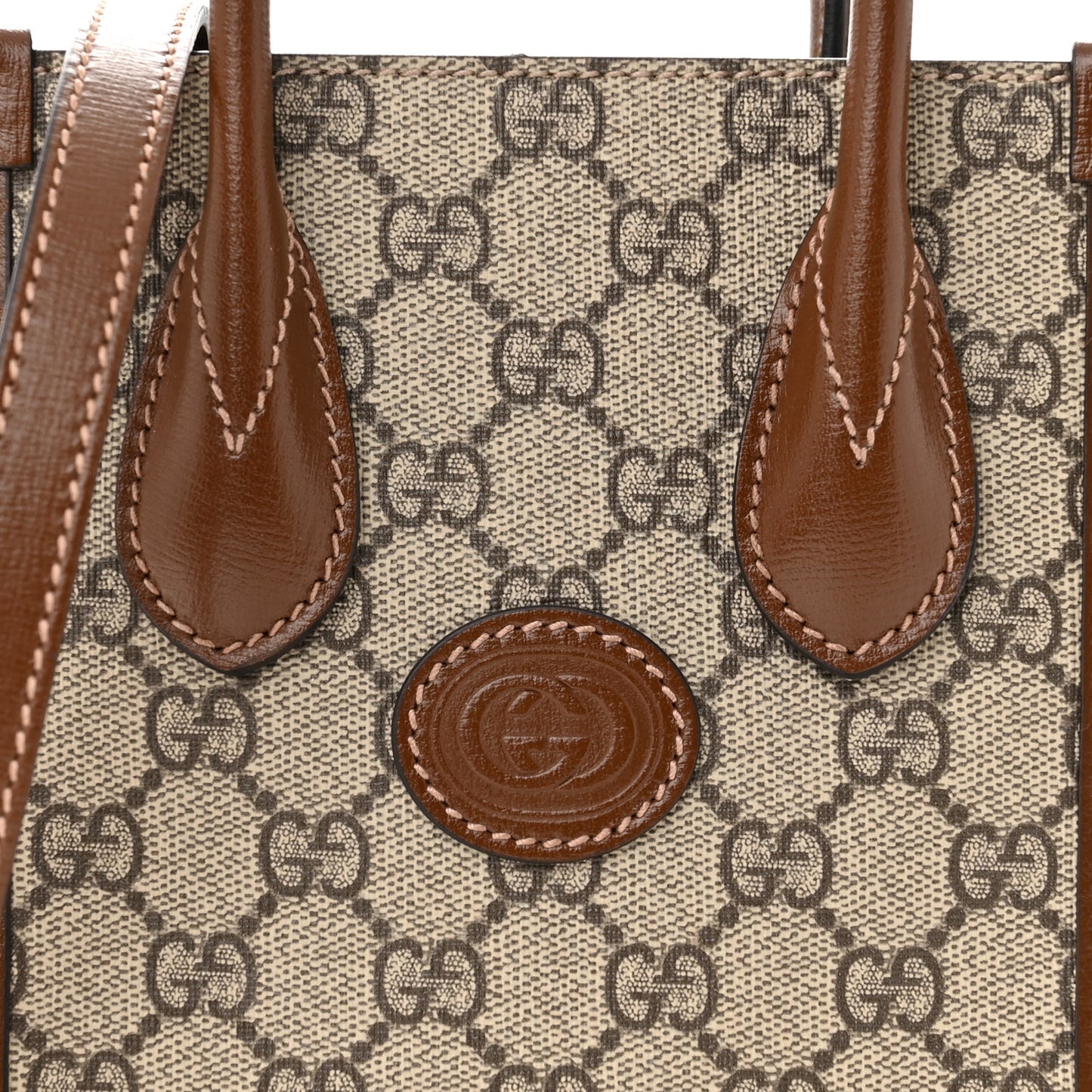 GG Supreme Monogram Azalea Calfskin Mini Retro Interlocking G Tote Bag Beige Ebony Brown Sugar