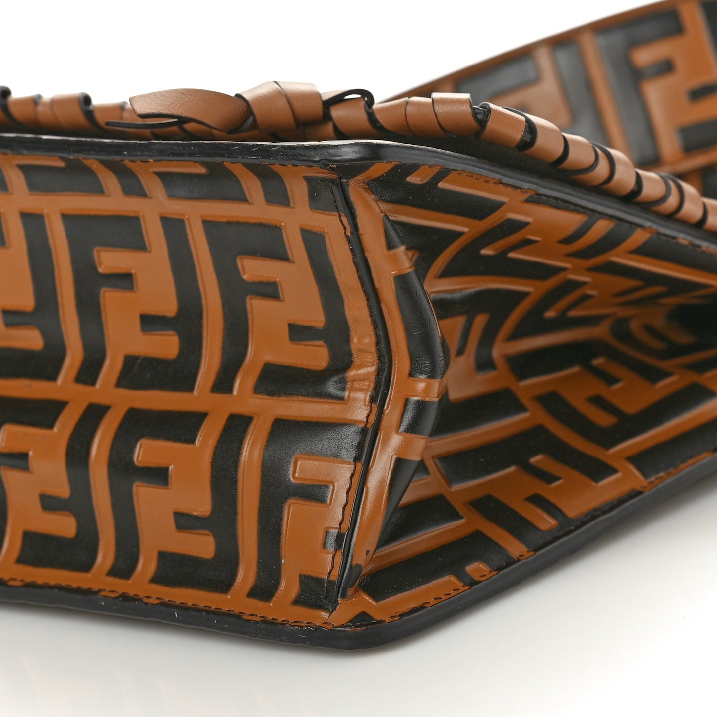 Vitello Century F is Fendi Whipstitch Threads FF Embossed Kan I Shoulder Bag Tobacco Orzo