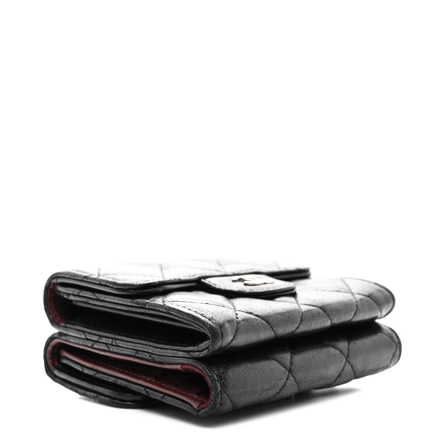 Lambskin Quilted Tri-Fold Flap Wallet Black