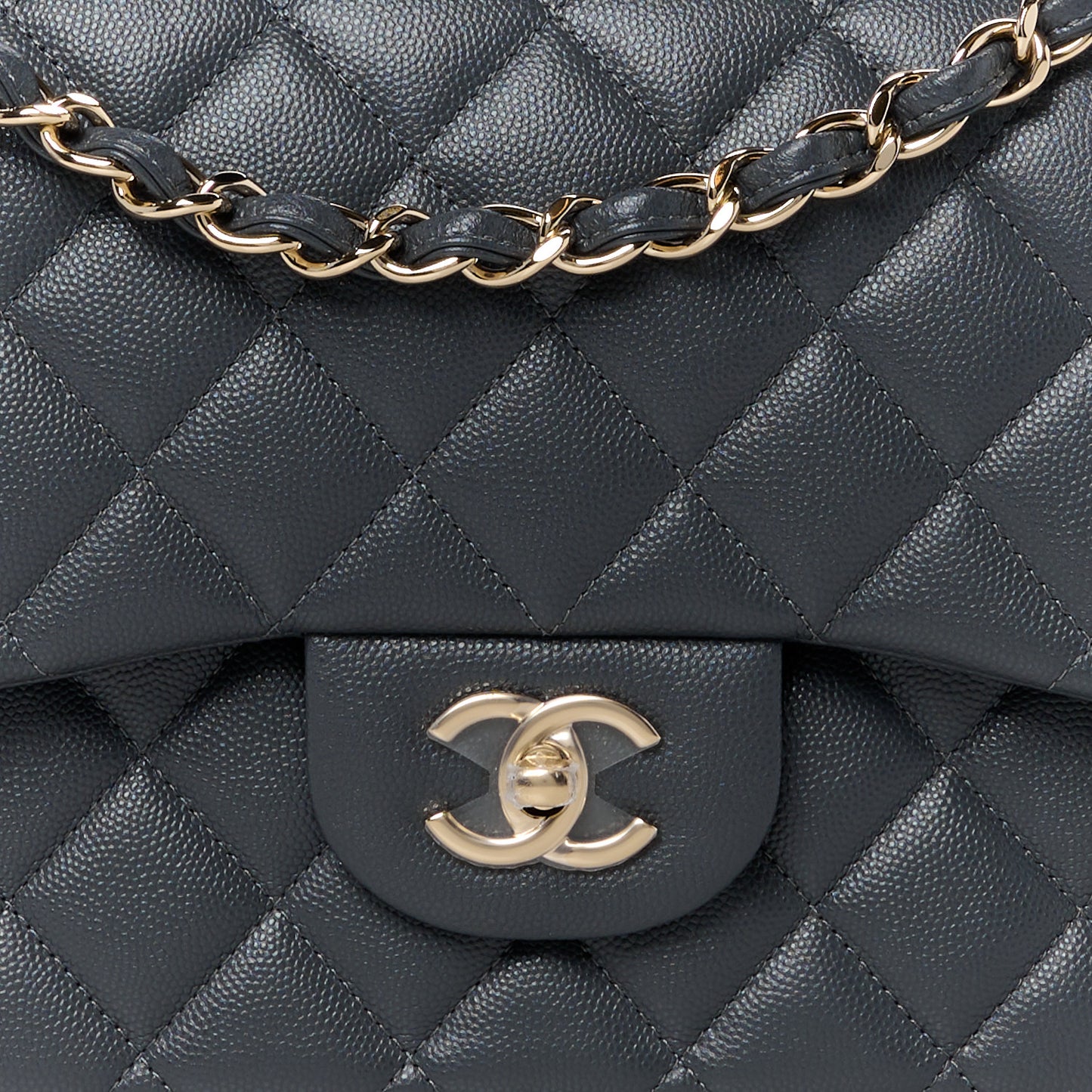 Caviar Quilted Jumbo Double Flap Dark Grey