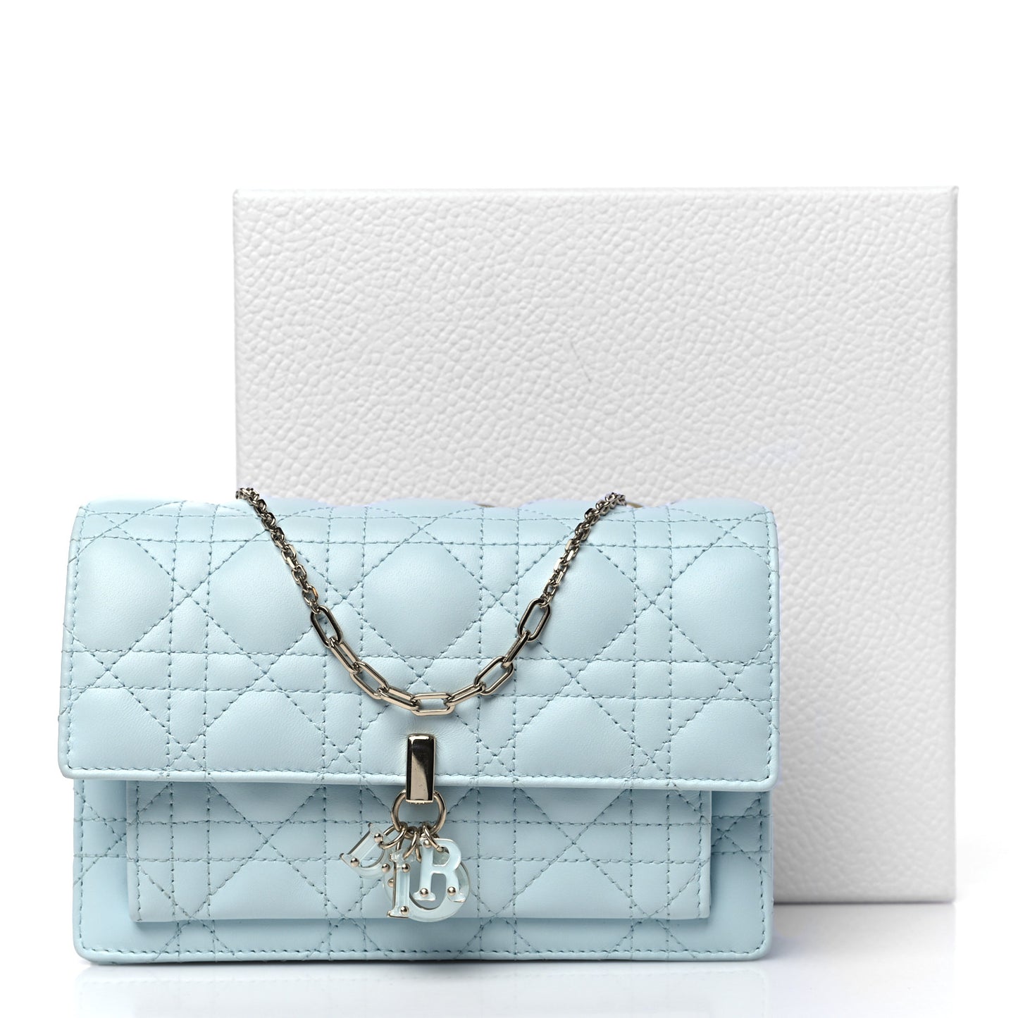 Lambskin Cannage Lady Dior Chain Pouch Light Blue