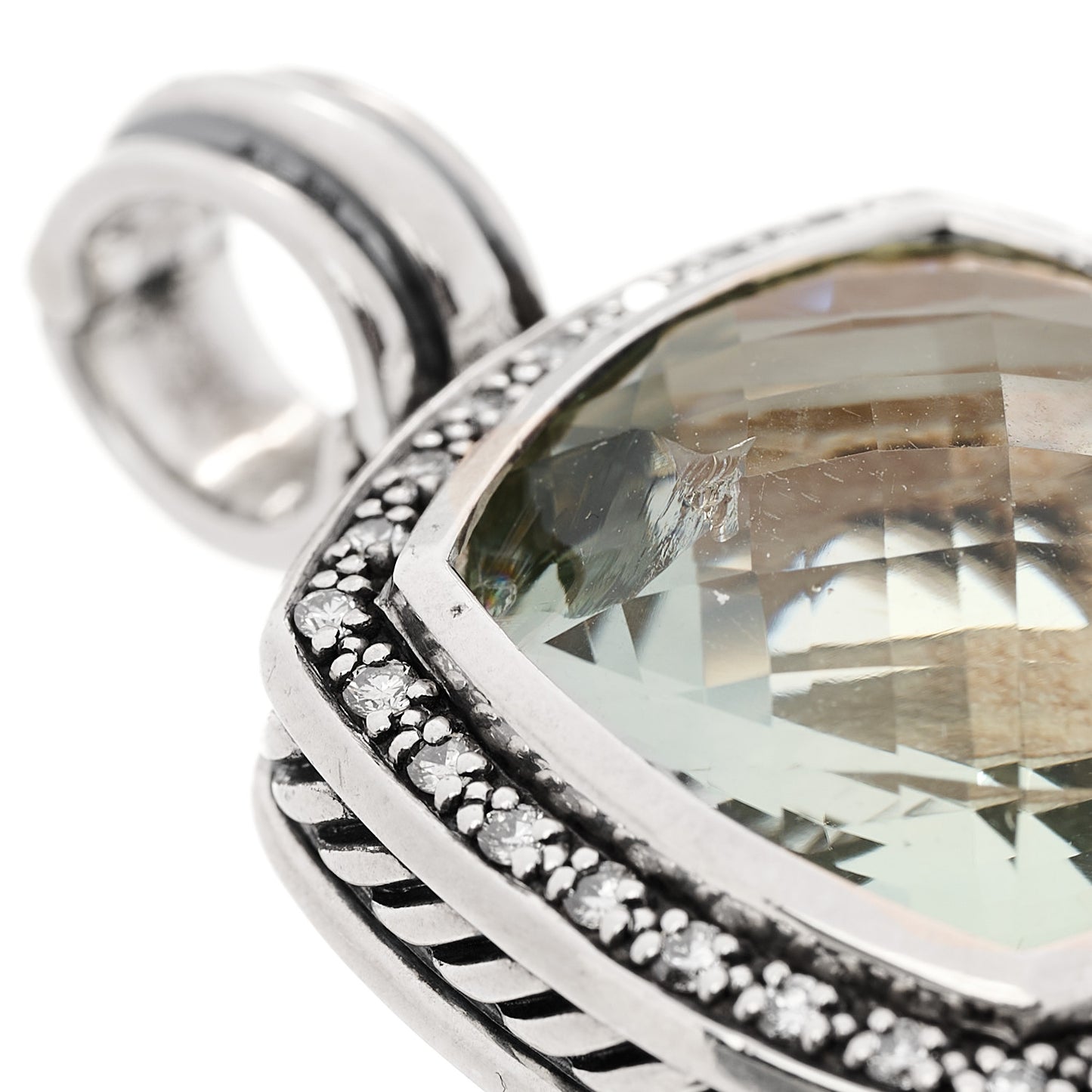 Sterling Silver Diamond Prasiolite 17mm Moonlight Ice Enhancer Pendant