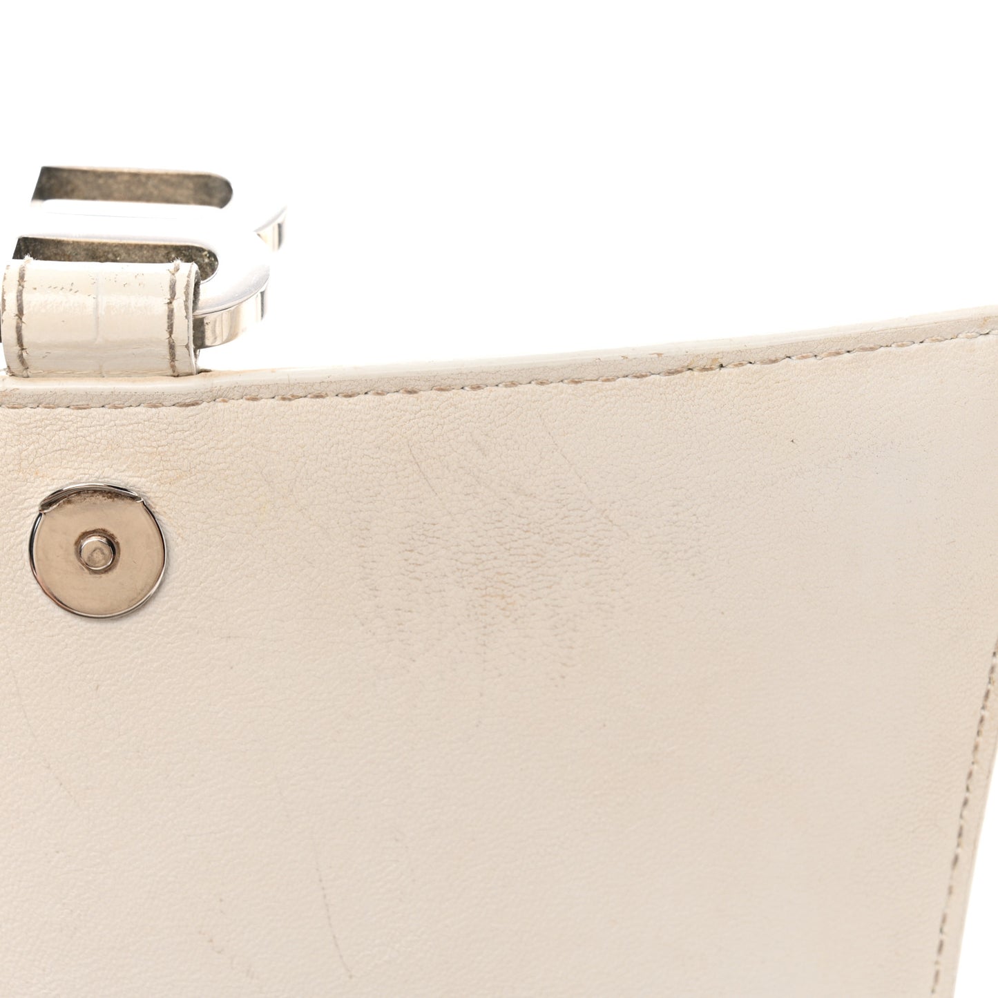 Calfskin Crocodile Embossed Small Hourglass Top Handle Bag White