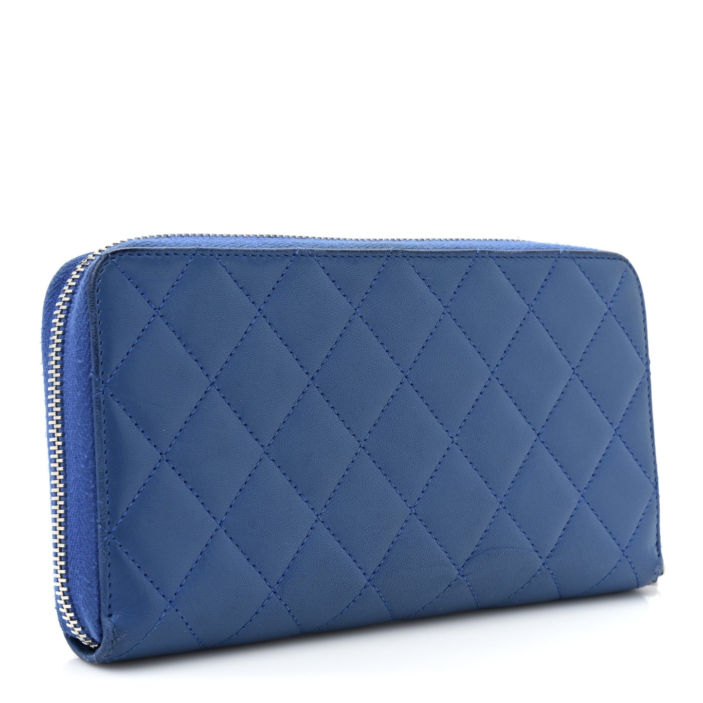 Lambskin Quilted Large Gusset Zip Around Wallet Dark Blue