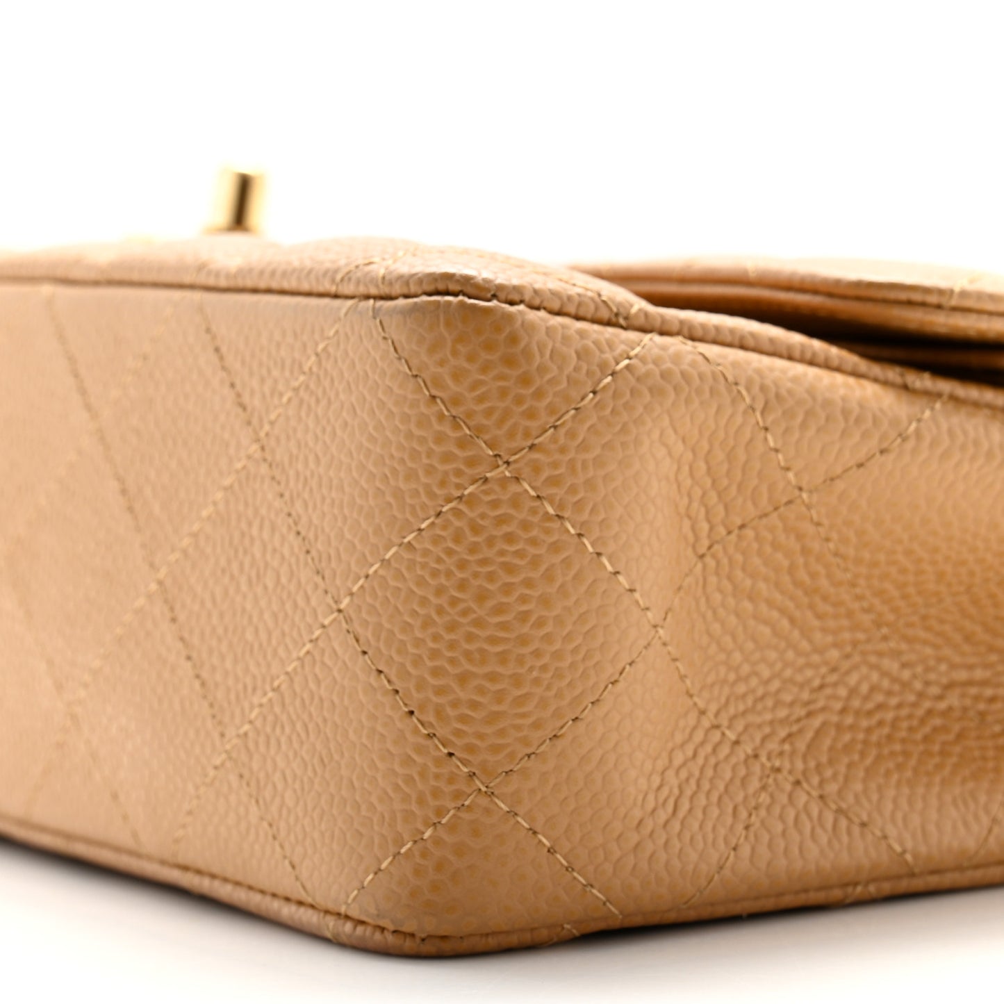 Caviar Quilted Medium Double Flap Beige