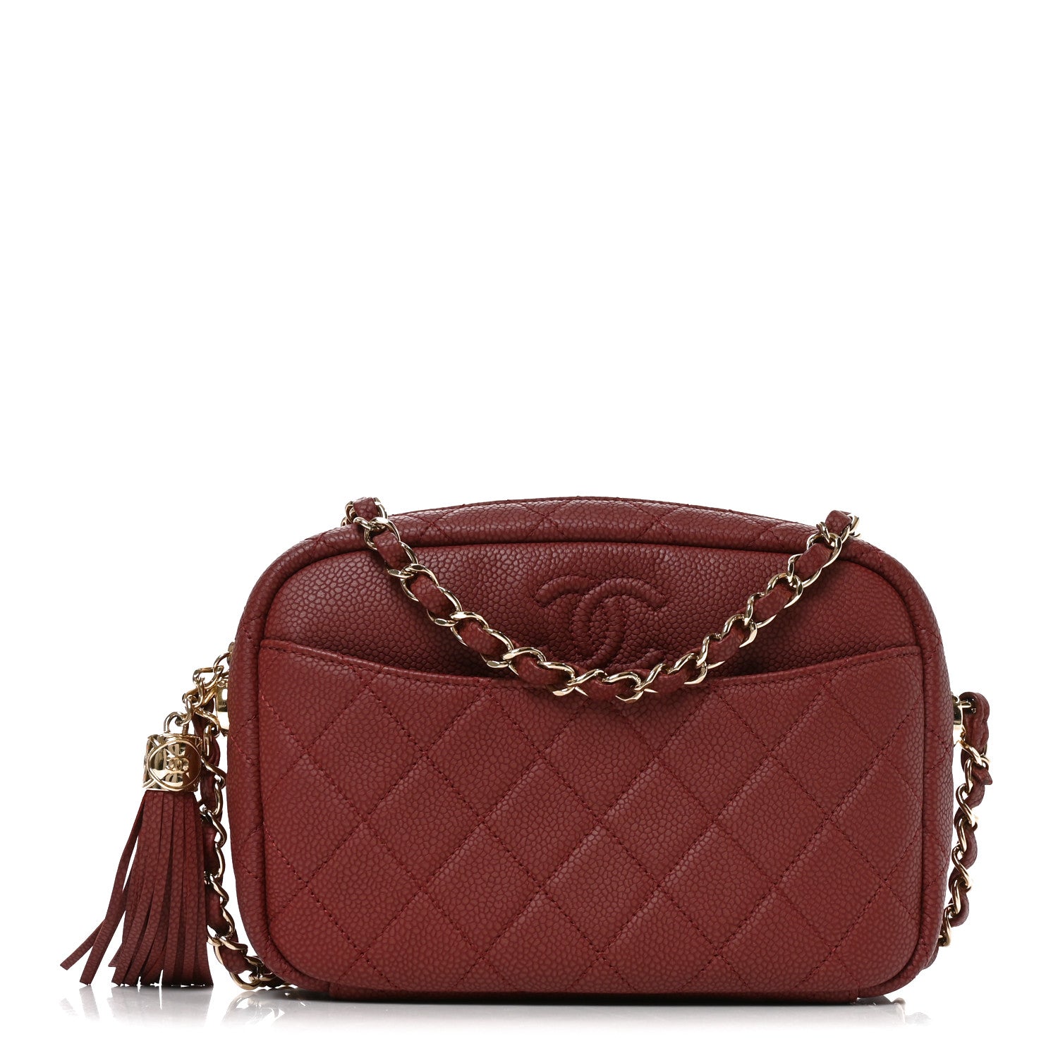 Chanel Caviar Quilted Medium Coco Tassel Camera Case Burgundy