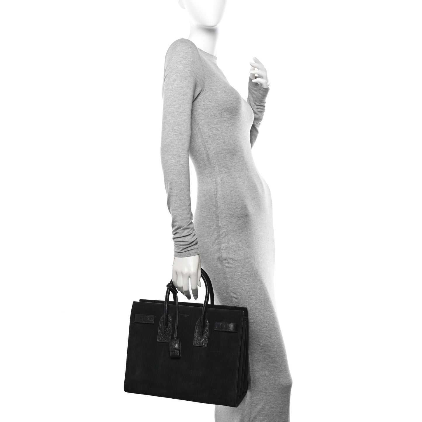 Suede Crocodile Embossed Small Sac De Jour Black