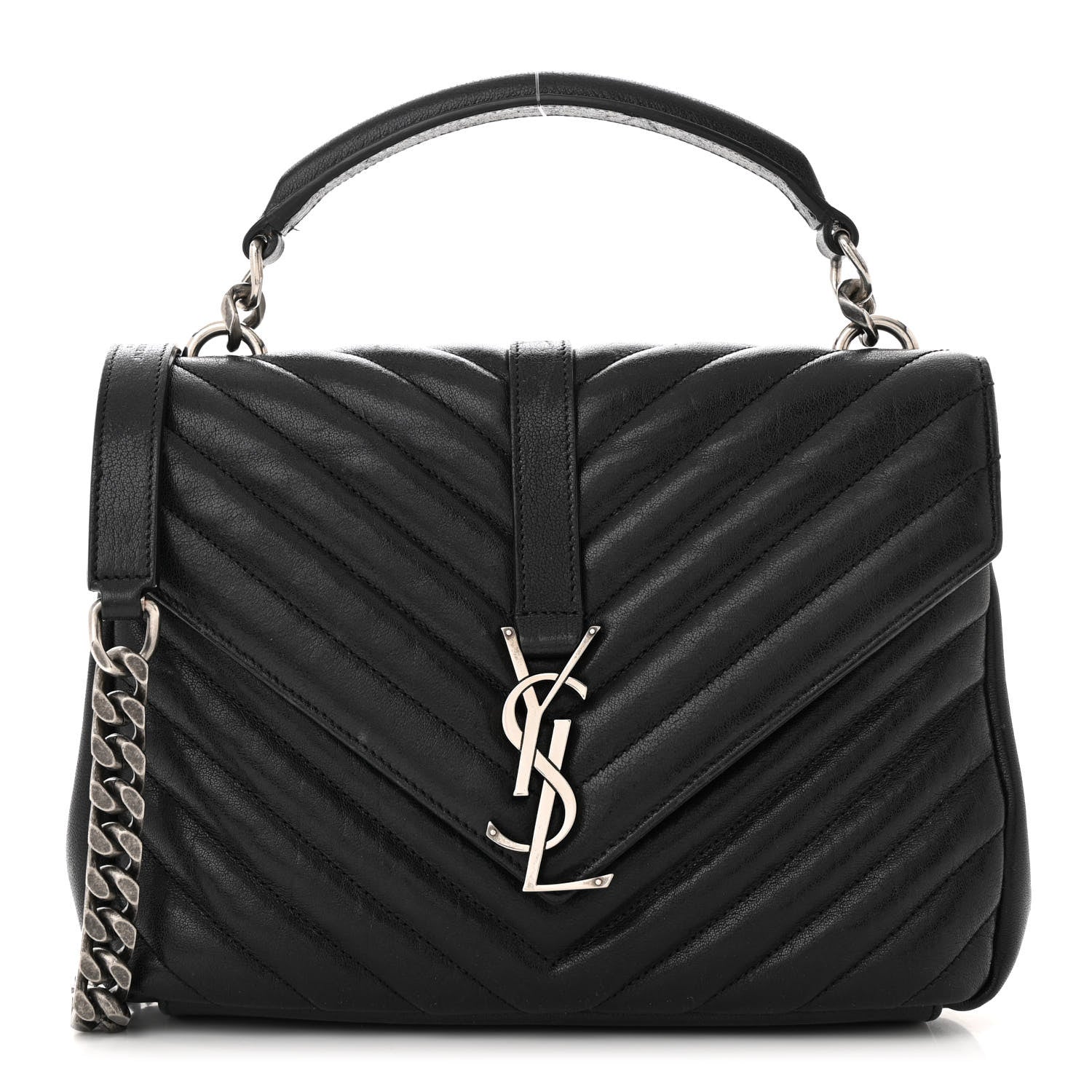 Saint Laurent Sheepskin Matelasse Chevron Monogram Medium College Bag Black 1 of 10