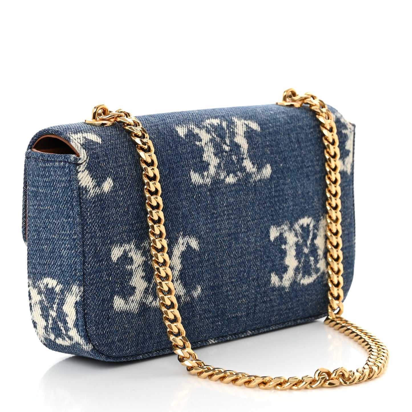 Denim Triomphe Chain Shoulder Bag Navy Tan