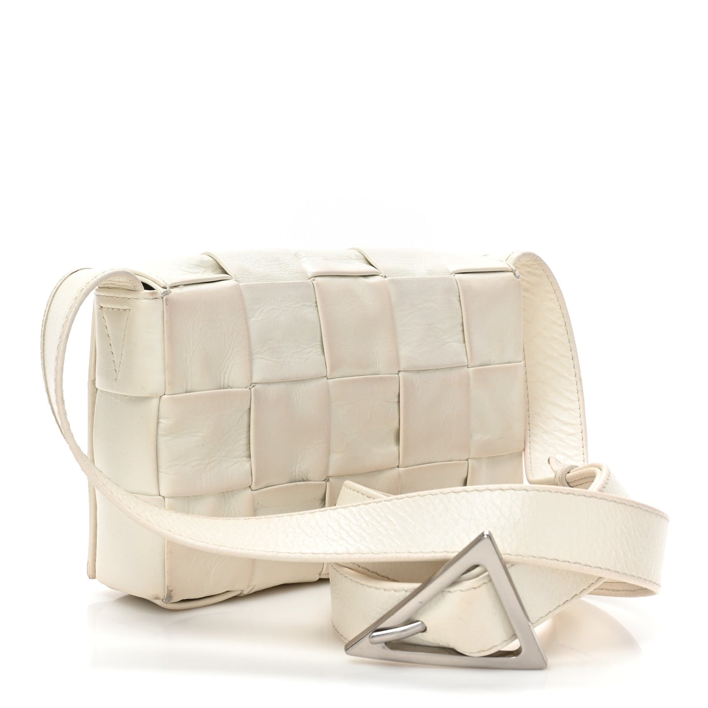 Paper Calfskin Maxi Intreccio Cassette Crossbody Bag White