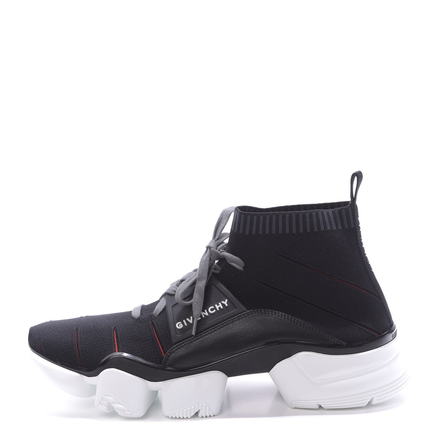 Calfskin Neoprene Knitted Jaw Contrasted Cut Out Mid-Height Sneakers 45 Black Red