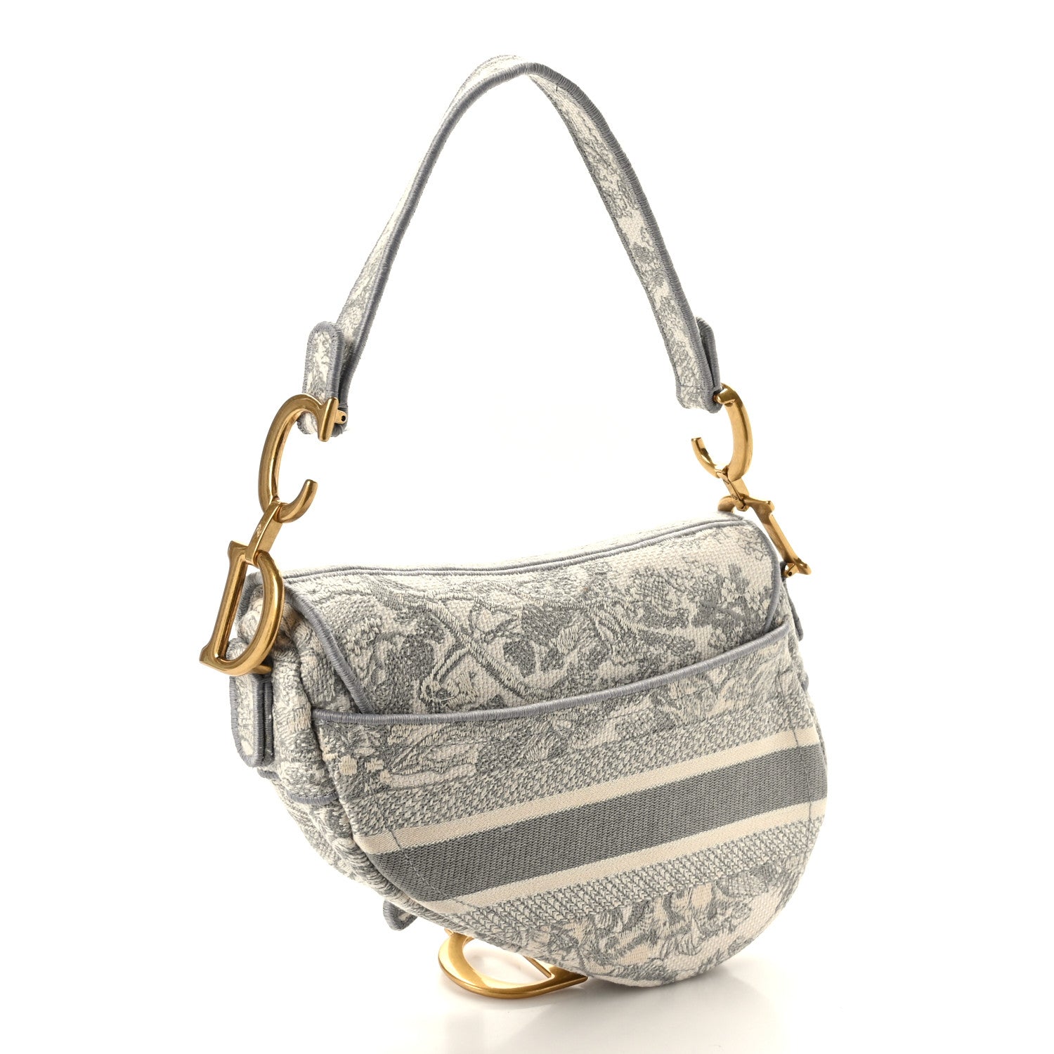 Christian Dior Canvas Embroidered Toile de Jouy Saddle Bag Gray 3 of 9