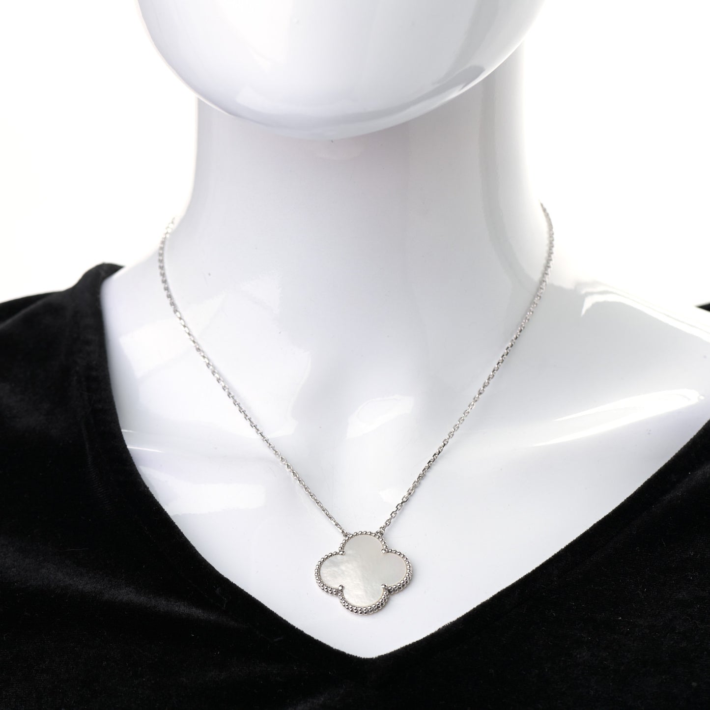 18K White Gold Mother of Pearl Magic Alhambra Pendant Necklace
