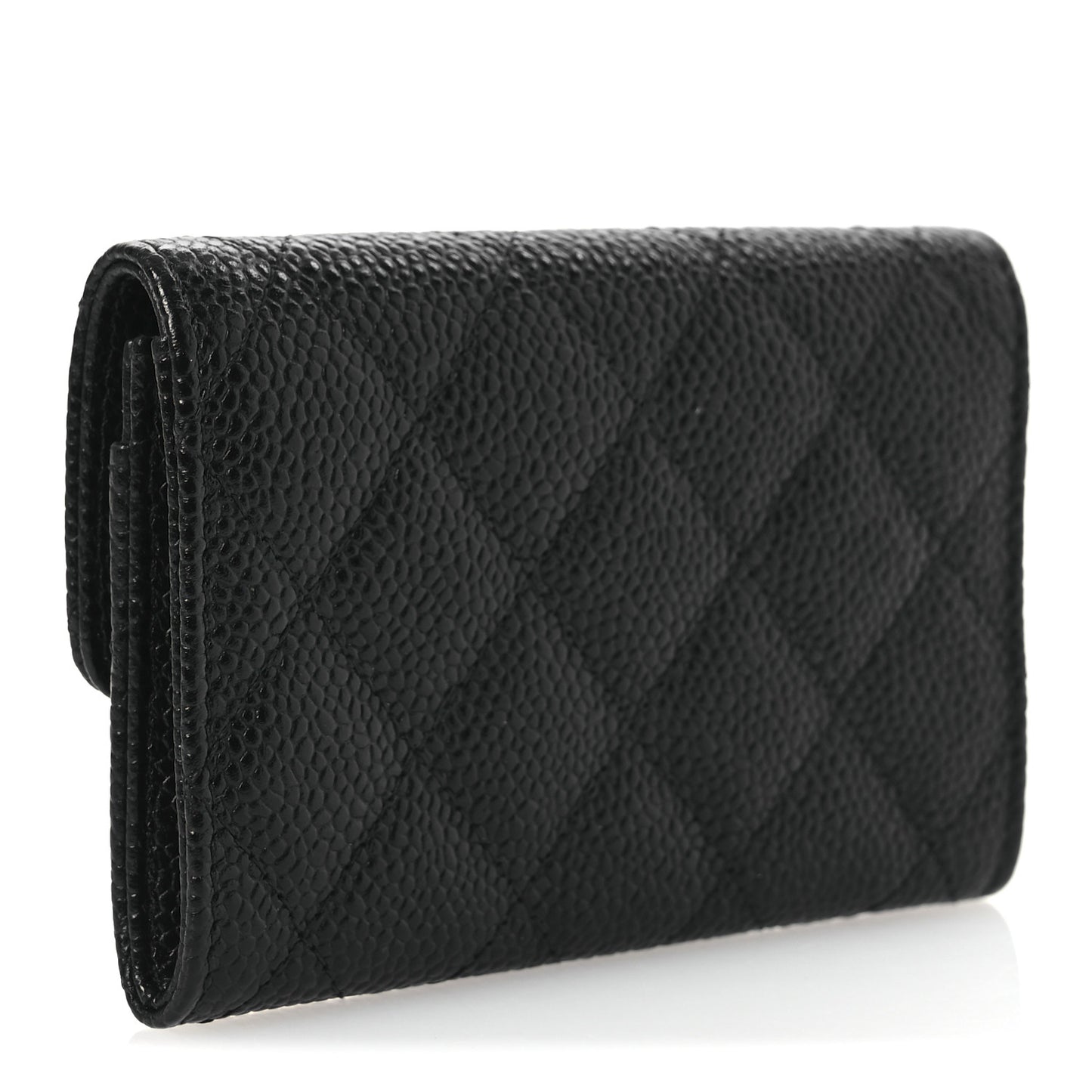 Caviar Quilted Flap Card Holder Wallet Black