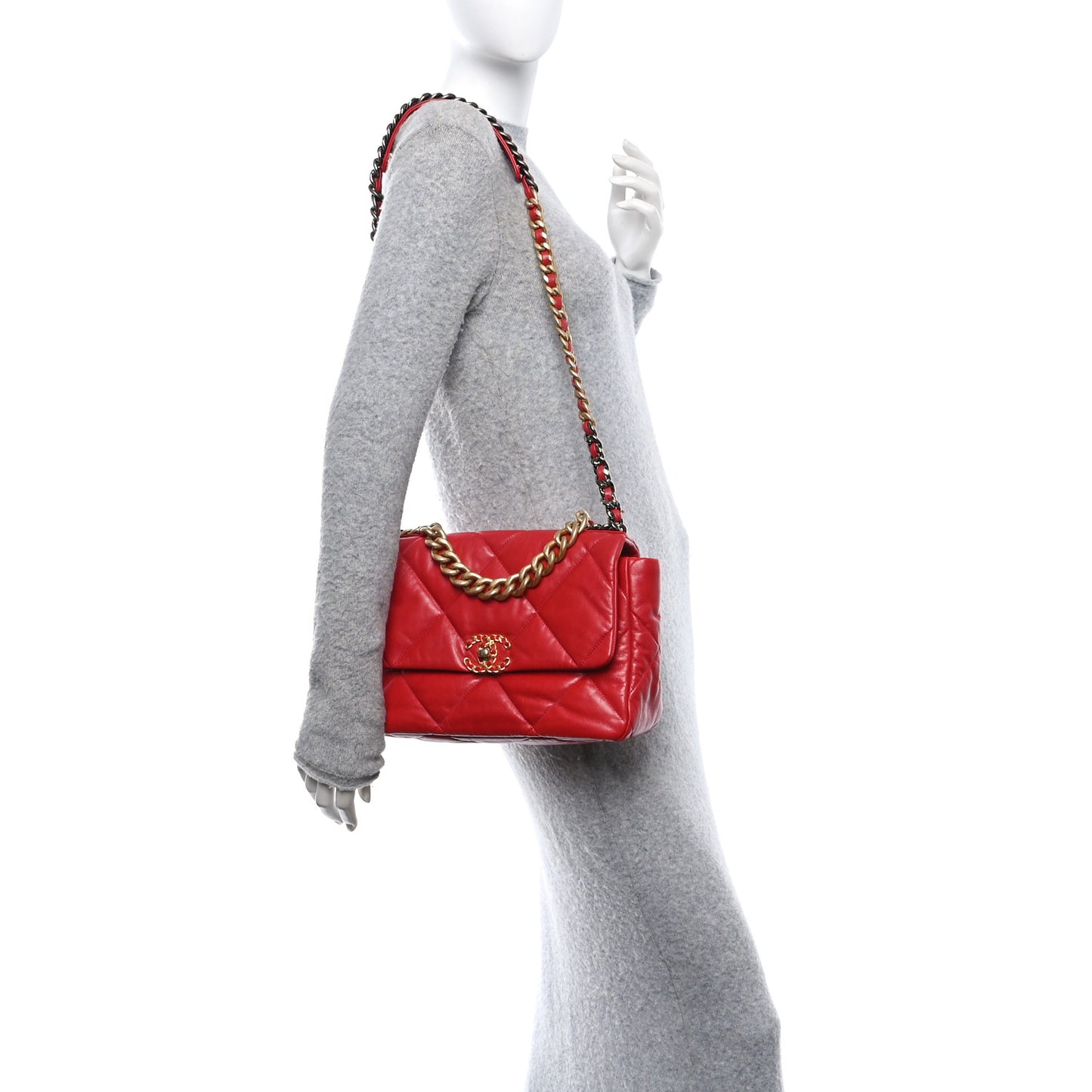 Goatskin Quilted Large Chanel 19 Flap Red