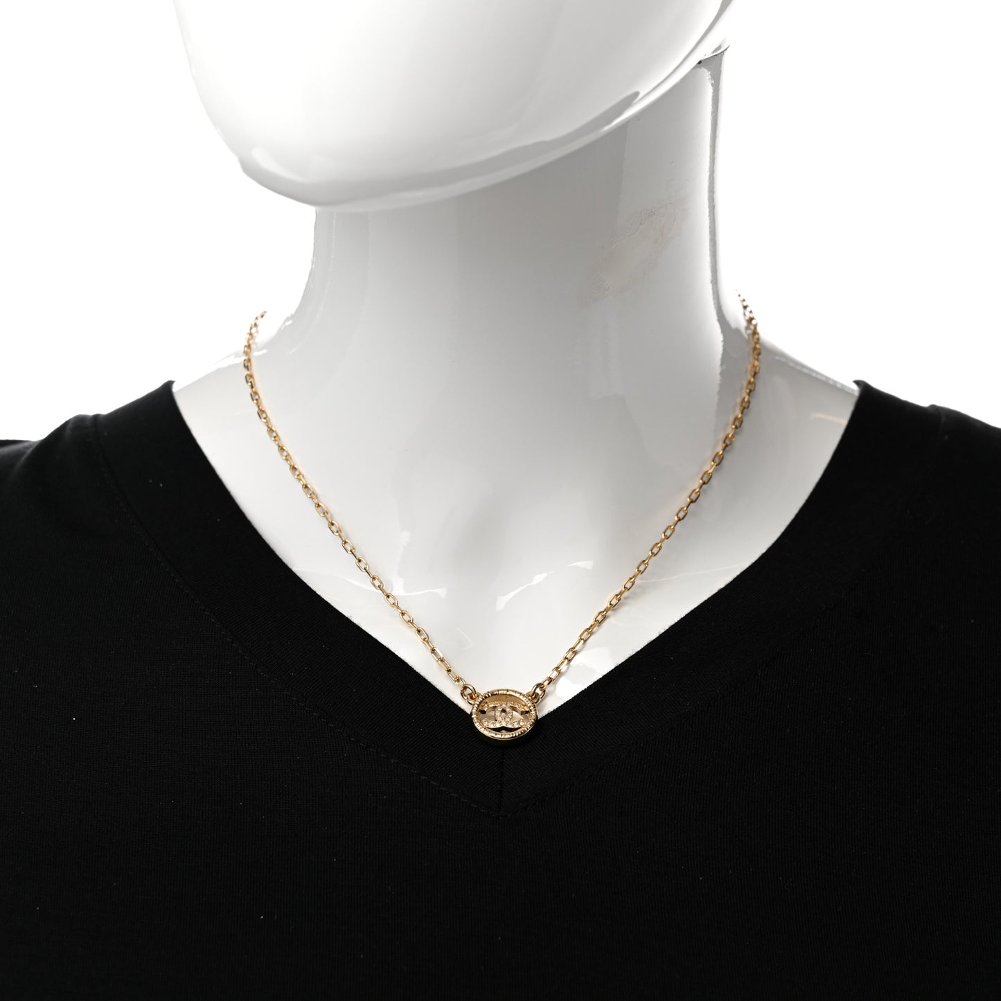 Crystal Metal CC Round Pendant Necklace Gold