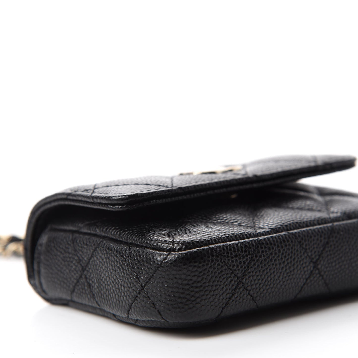Caviar Quilted Pearl Card Holder On Chain Black