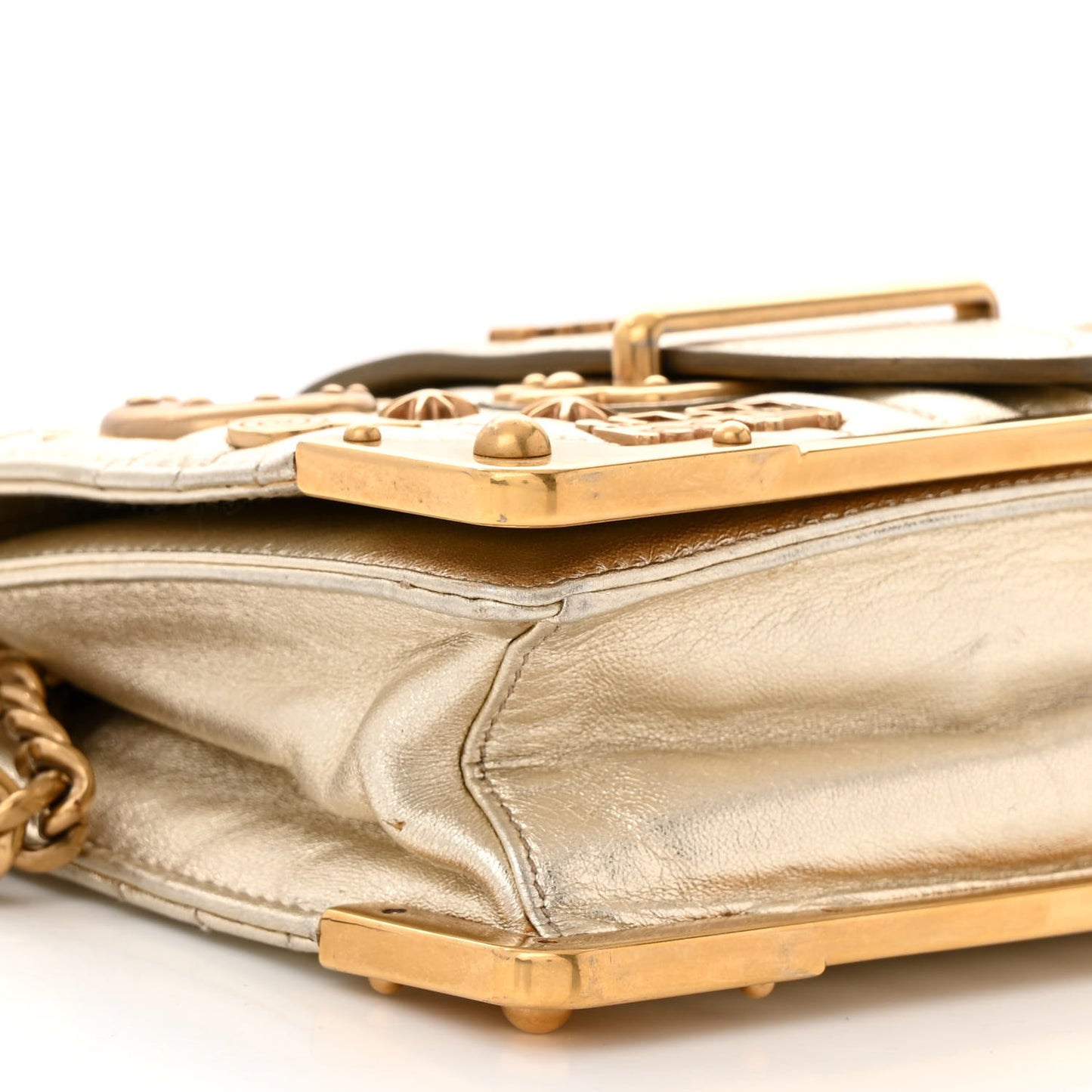 Metallic Nappa Impunture Embellished Cahier Bag Pirite