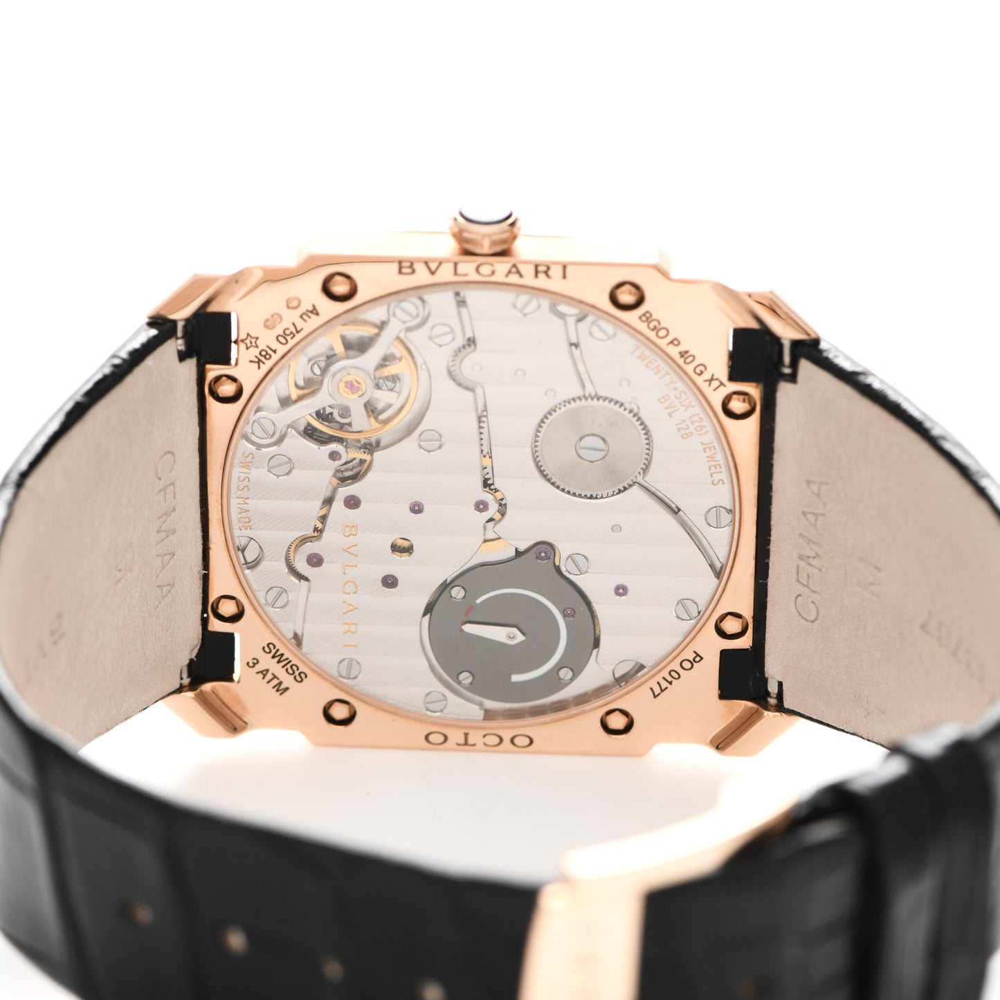 18K Rose Gold Alligator 40mm Octo Finissimo Extra Thin Manual Winding Watch Black