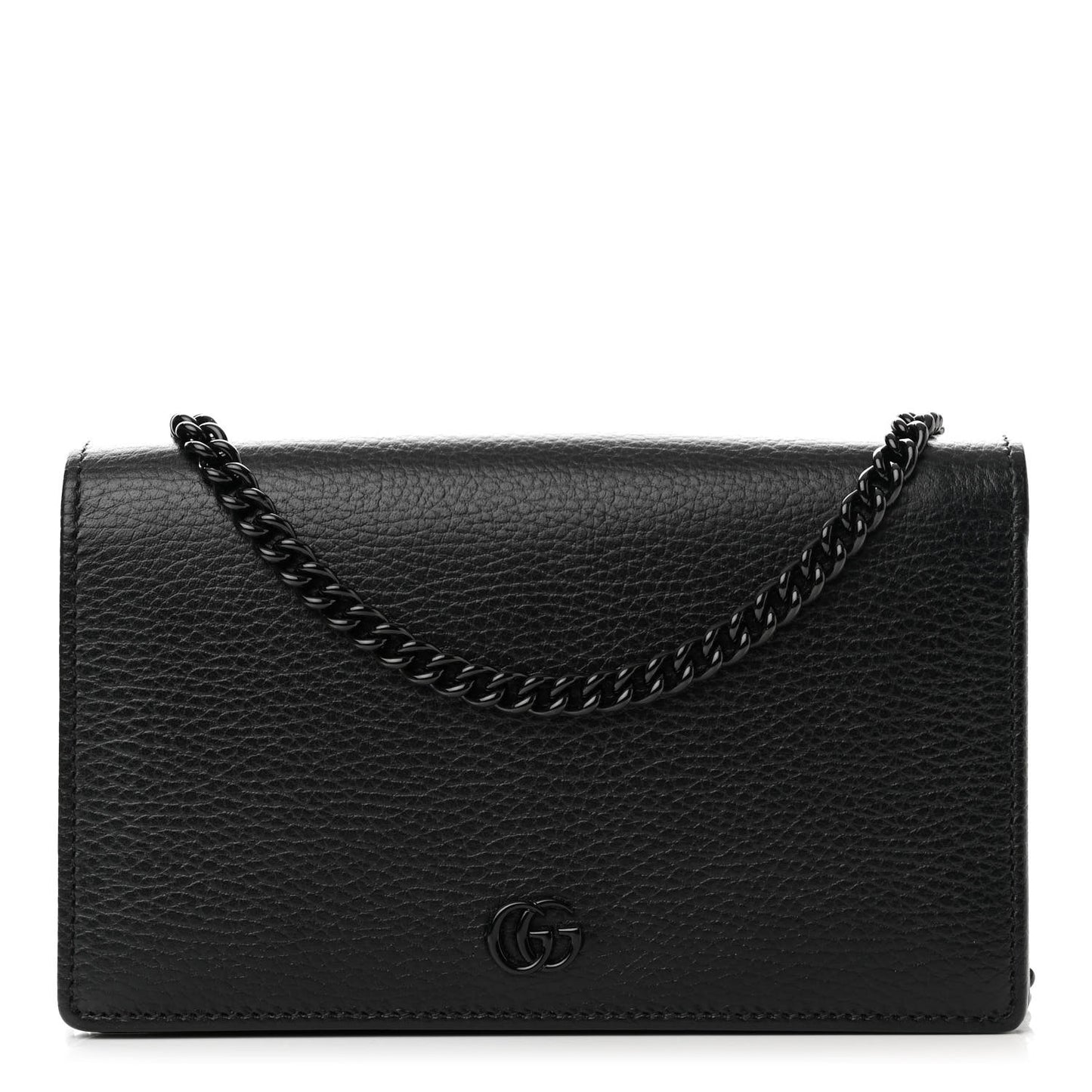 Dollar Calfskin Enamel Monochrome Mini GG Marmont Chain Wallet Black